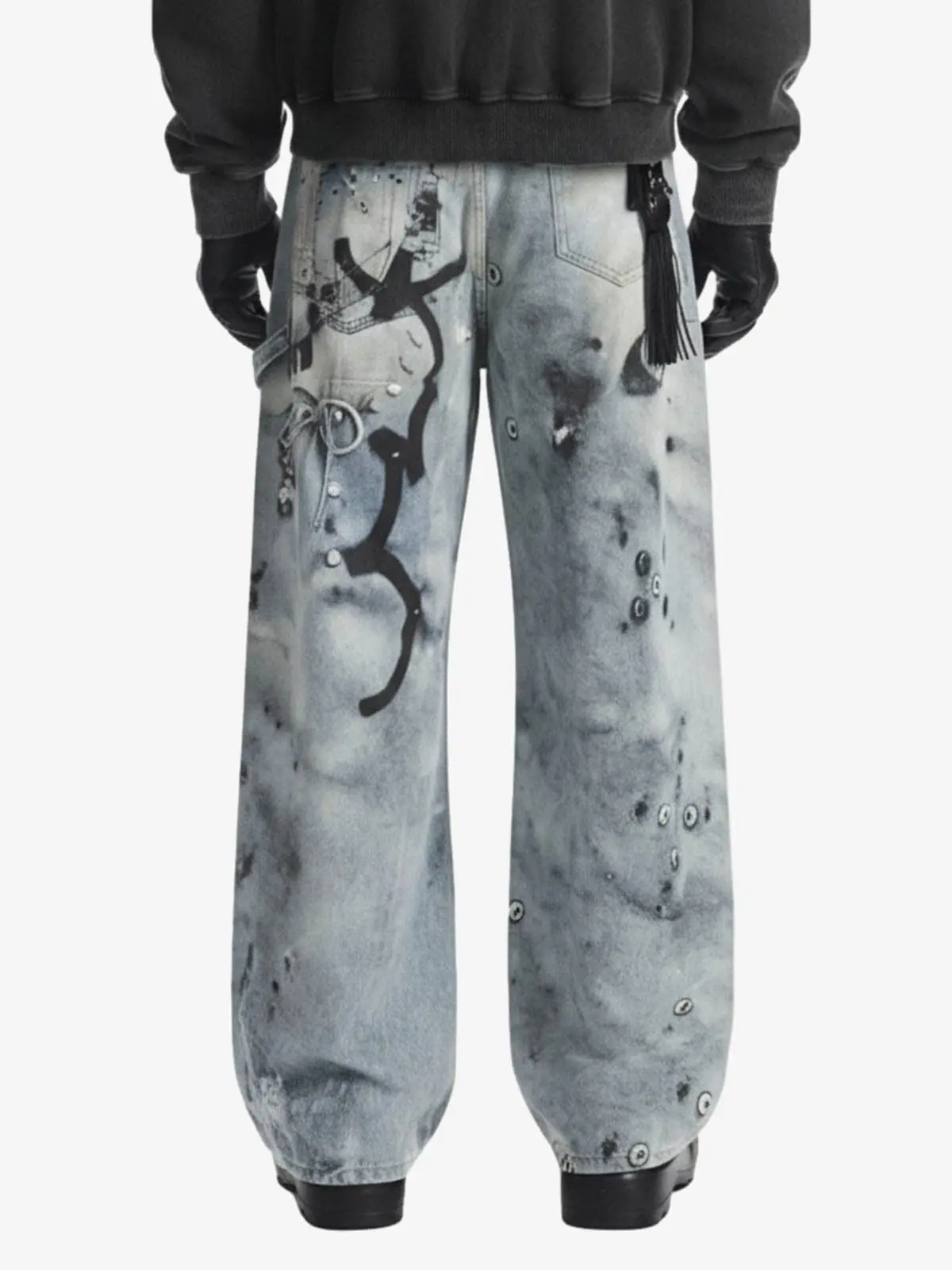 Abstract 3D Digital Print Wide-Leg Jeans - Image 3