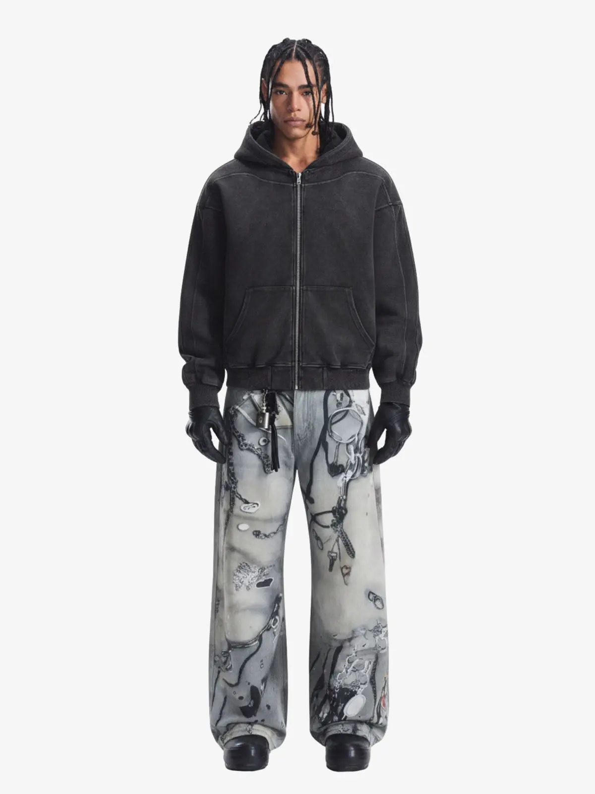 Abstract 3D Digital Print Wide-Leg Jeans - Image 4