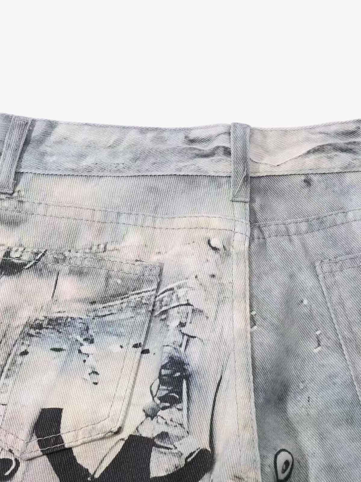 Abstract 3D Digital Print Wide-Leg Jeans - Image 7