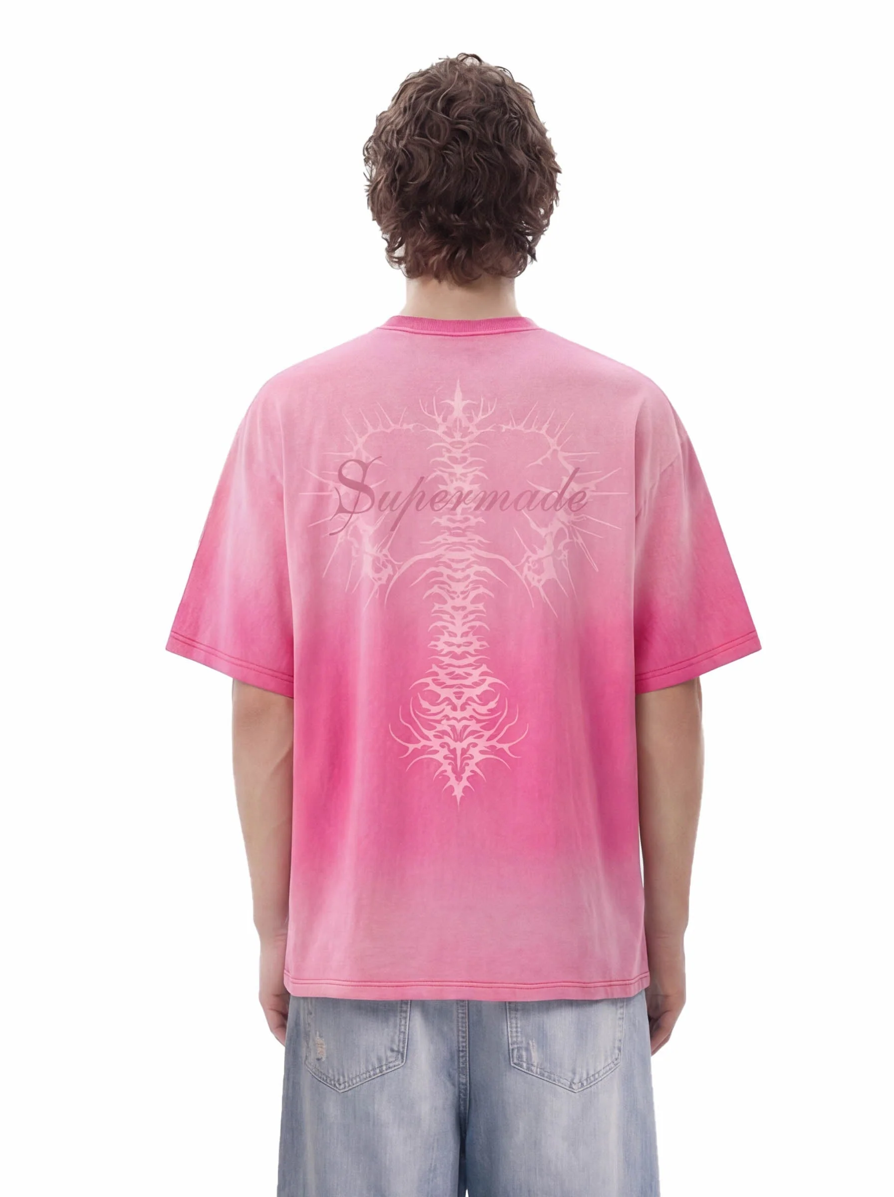 Acid Wash Gothic Cross Spine Graphic Distressed T-Shirt - Image 3