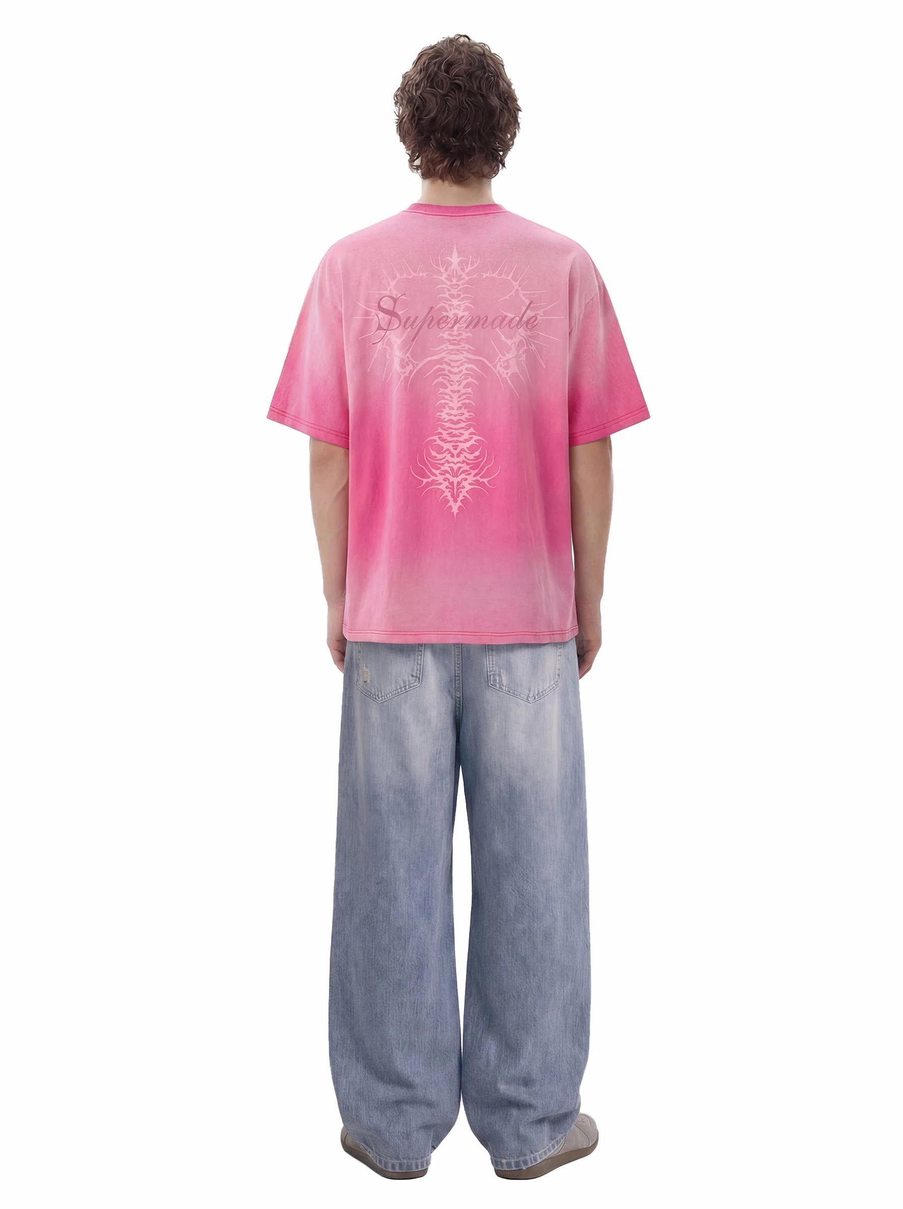 Acid Wash Gothic Cross Spine Graphic Distressed T-Shirt - Image 5