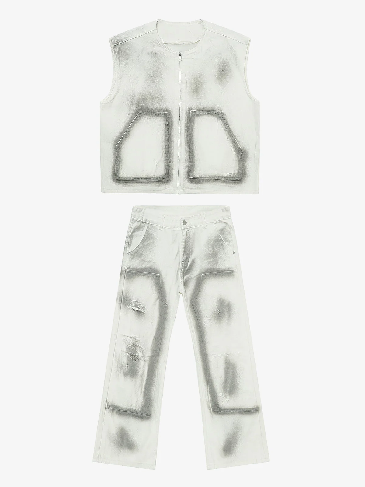 Airbrush Print Sleeveless Vest & Straight Leg Jeans Set - Image 10