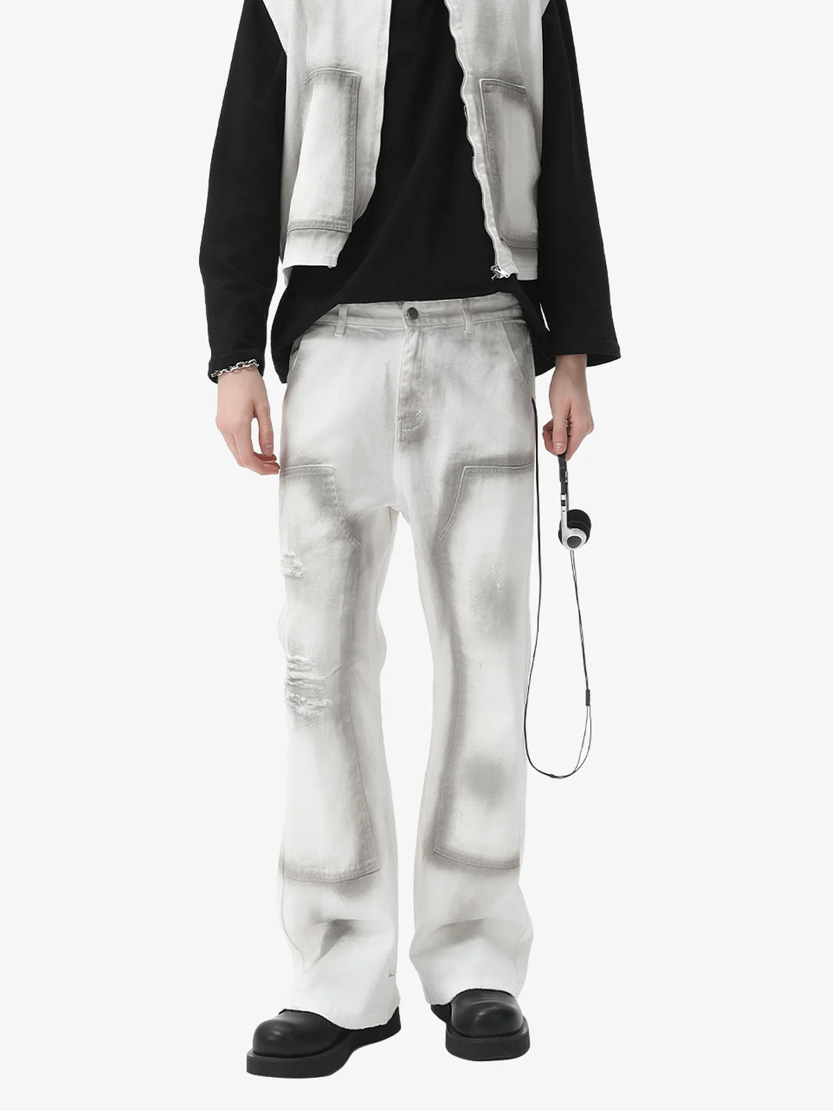 Airbrush Print Sleeveless Vest & Straight Leg Jeans Set - Image 3