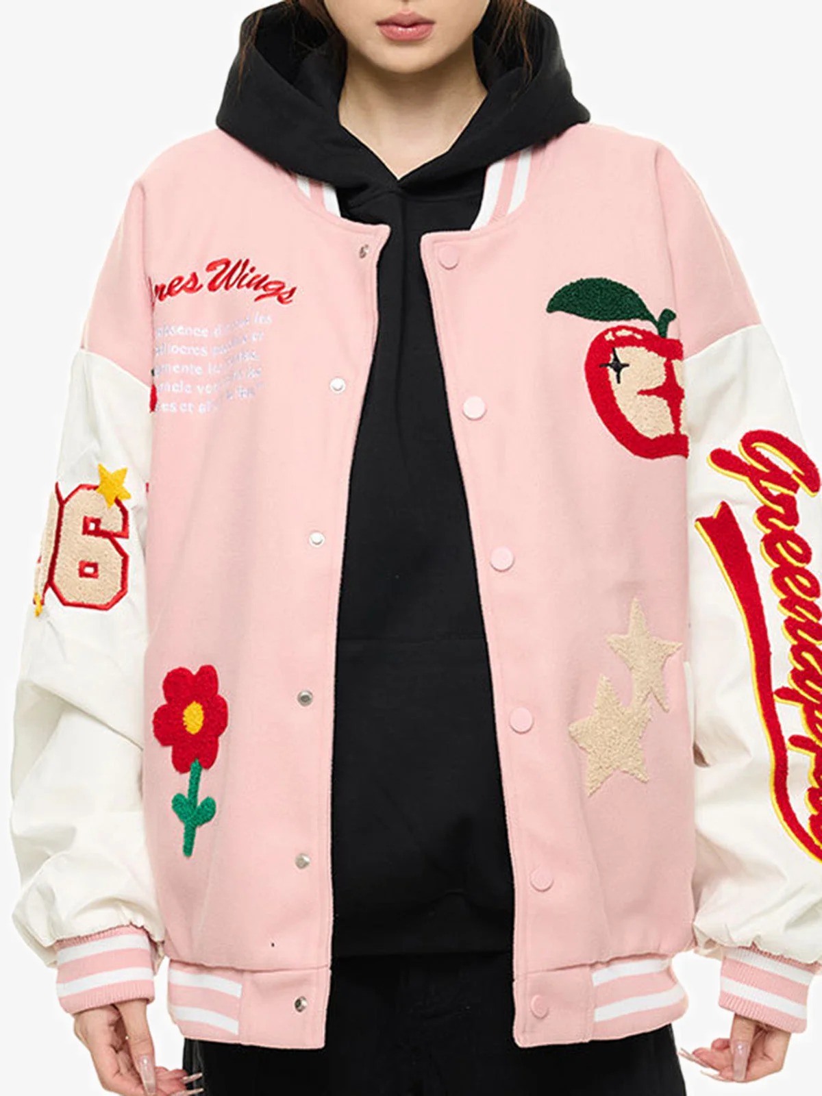 Apple Flocking Embroidered Baseball Jacket - 2506 - Image 2