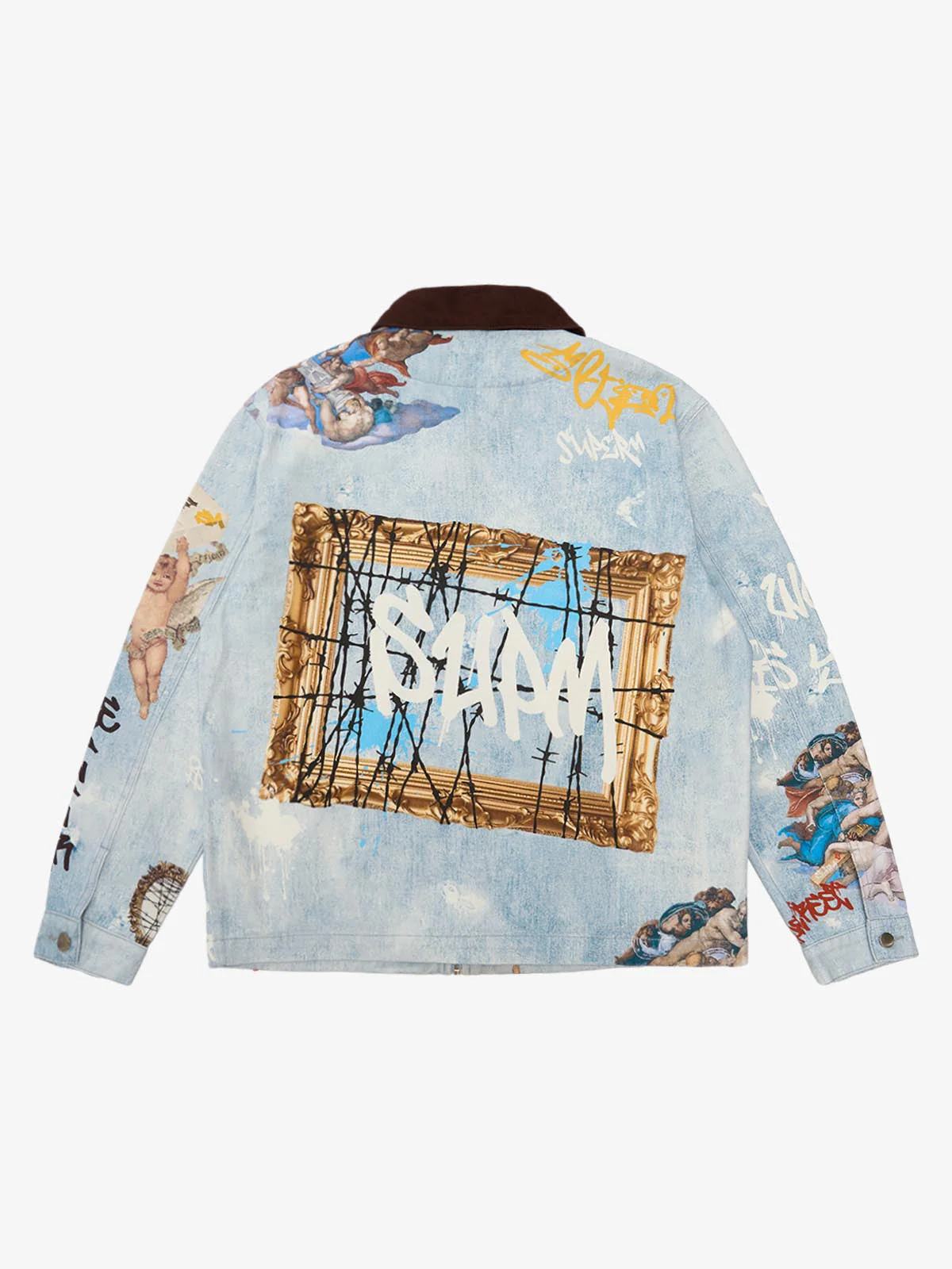 Artistic Patches Graphic  Distressed Denim Jacket - 2573 - Image 8