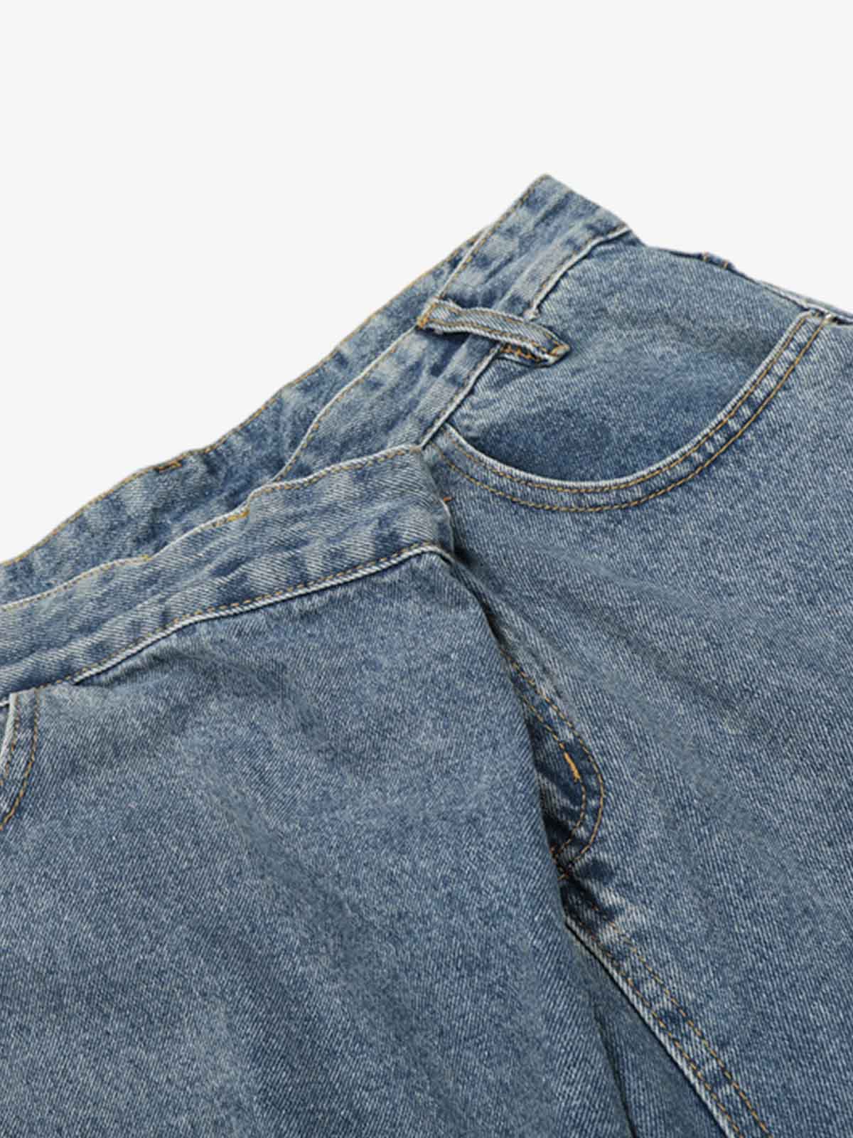 Asymmetric Layered Waist Wide Leg Denim Jeans - Image 4