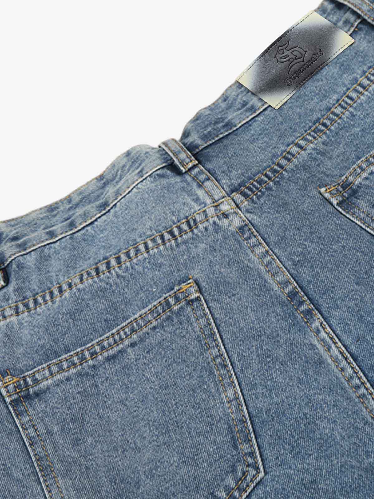 Asymmetric Layered Waist Wide Leg Denim Jeans - Image 5