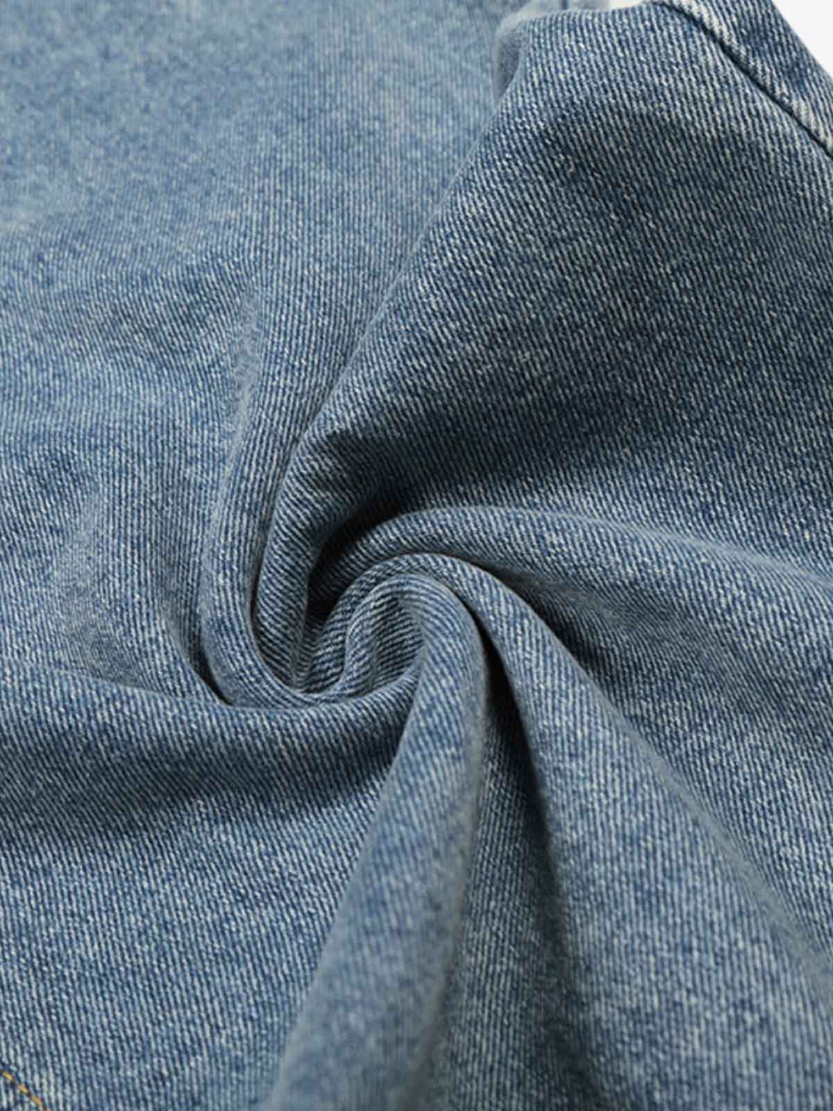 Asymmetric Layered Waist Wide Leg Denim Jeans - Image 7