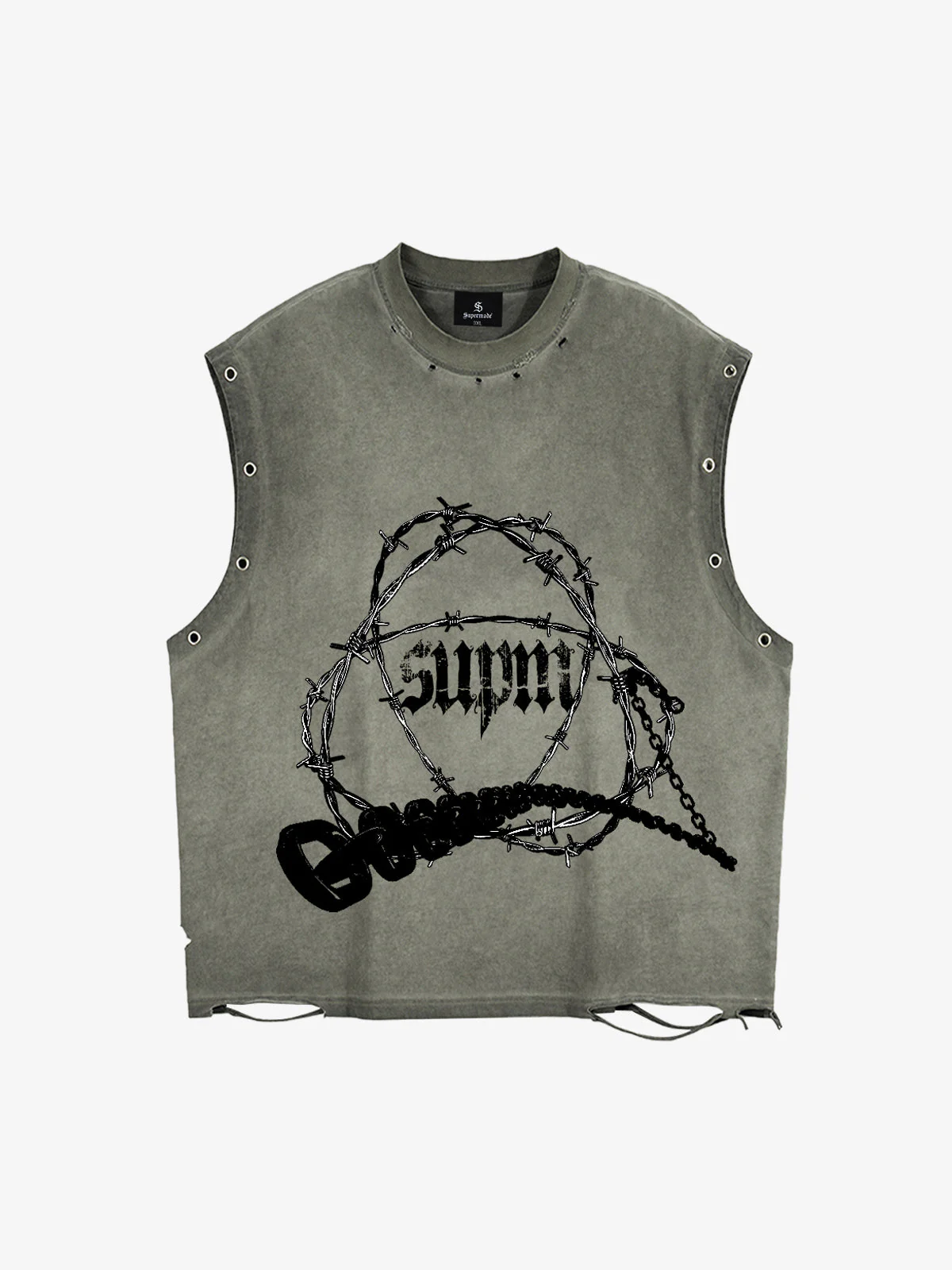 Barbed Wire Chain Graphic Sleeveless Vest - Image 2