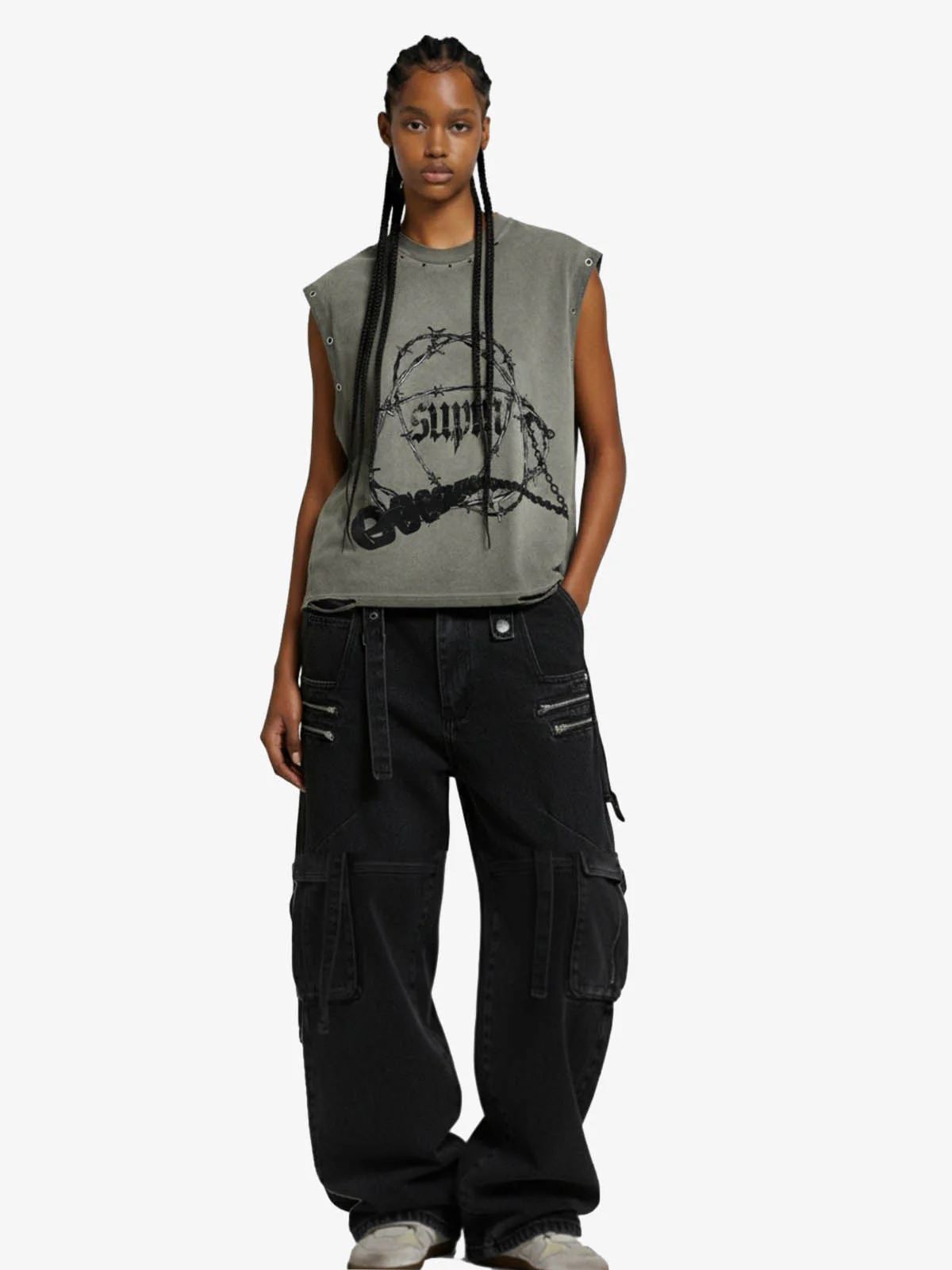 Barbed Wire Chain Graphic Sleeveless Vest - Image 4