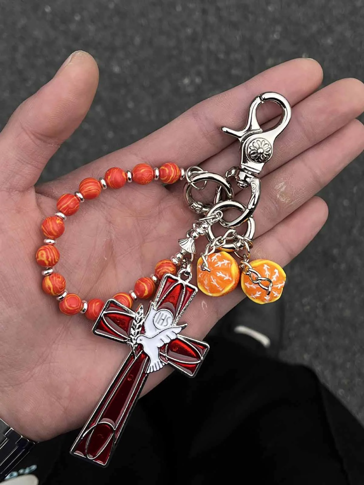 Beaded Cross Pendant Keychain - Image 3