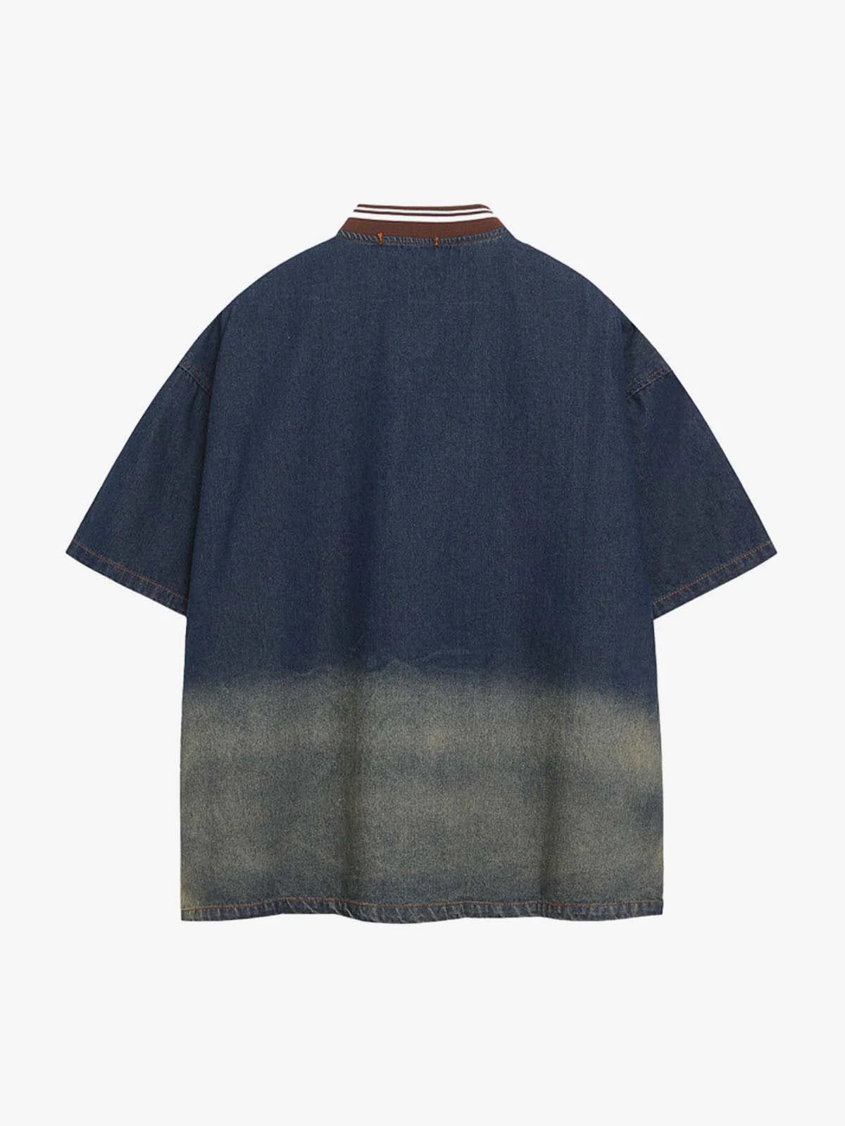 Denim Vintage Washed Distressed Gradient Embroidery T-Shirt - Image 2
