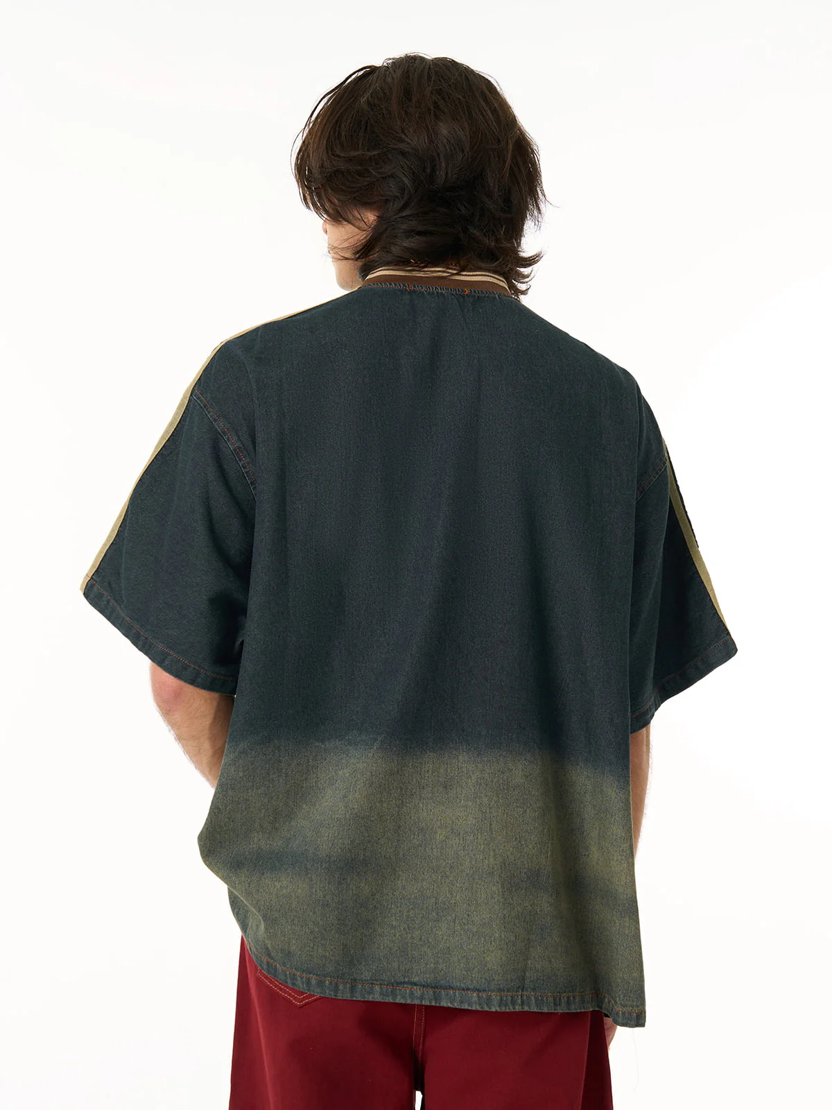 Denim Vintage Washed Distressed Gradient Embroidery T-Shirt - Image 3