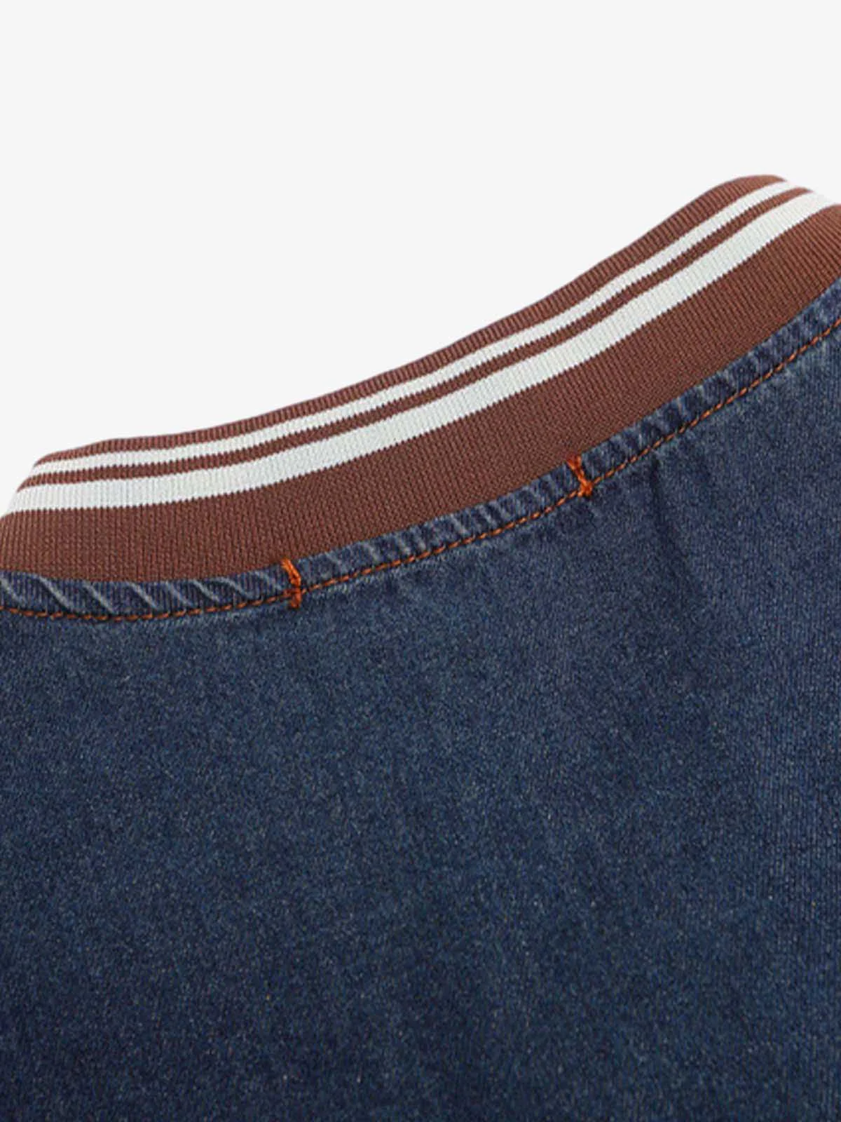 Denim Vintage Washed Distressed Gradient Embroidery T-Shirt - Image 5