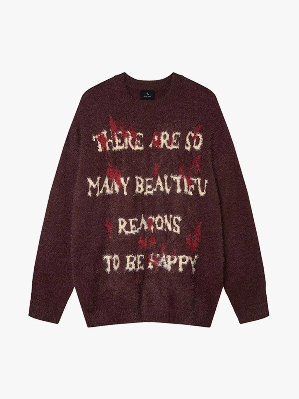 Burning Letter Jacquard Fuzzy Mohair Knit Sweater
