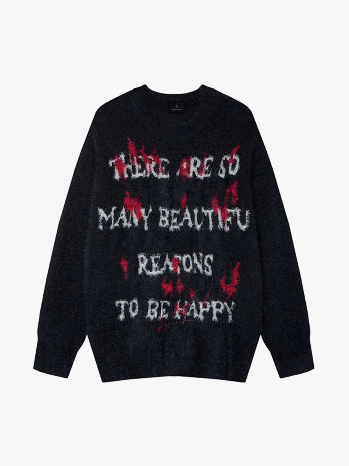 Burning Letter Jacquard Fuzzy Mohair Knit Sweater - Image 2