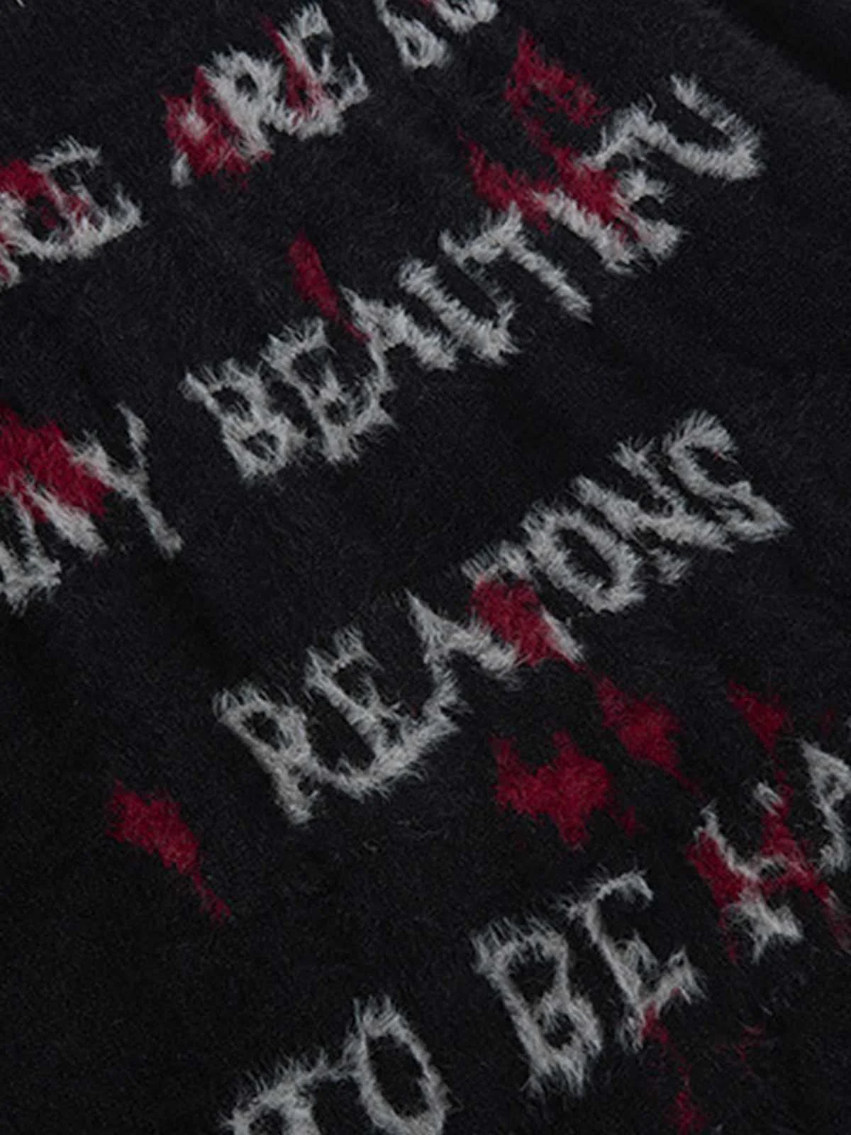 Burning Letter Jacquard Fuzzy Mohair Knit Sweater - Image 7
