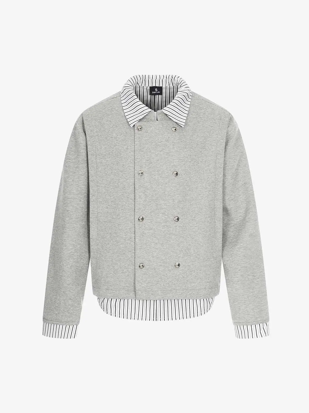 Button Detail Striped Panel Faux Layered Jacket - Image 2