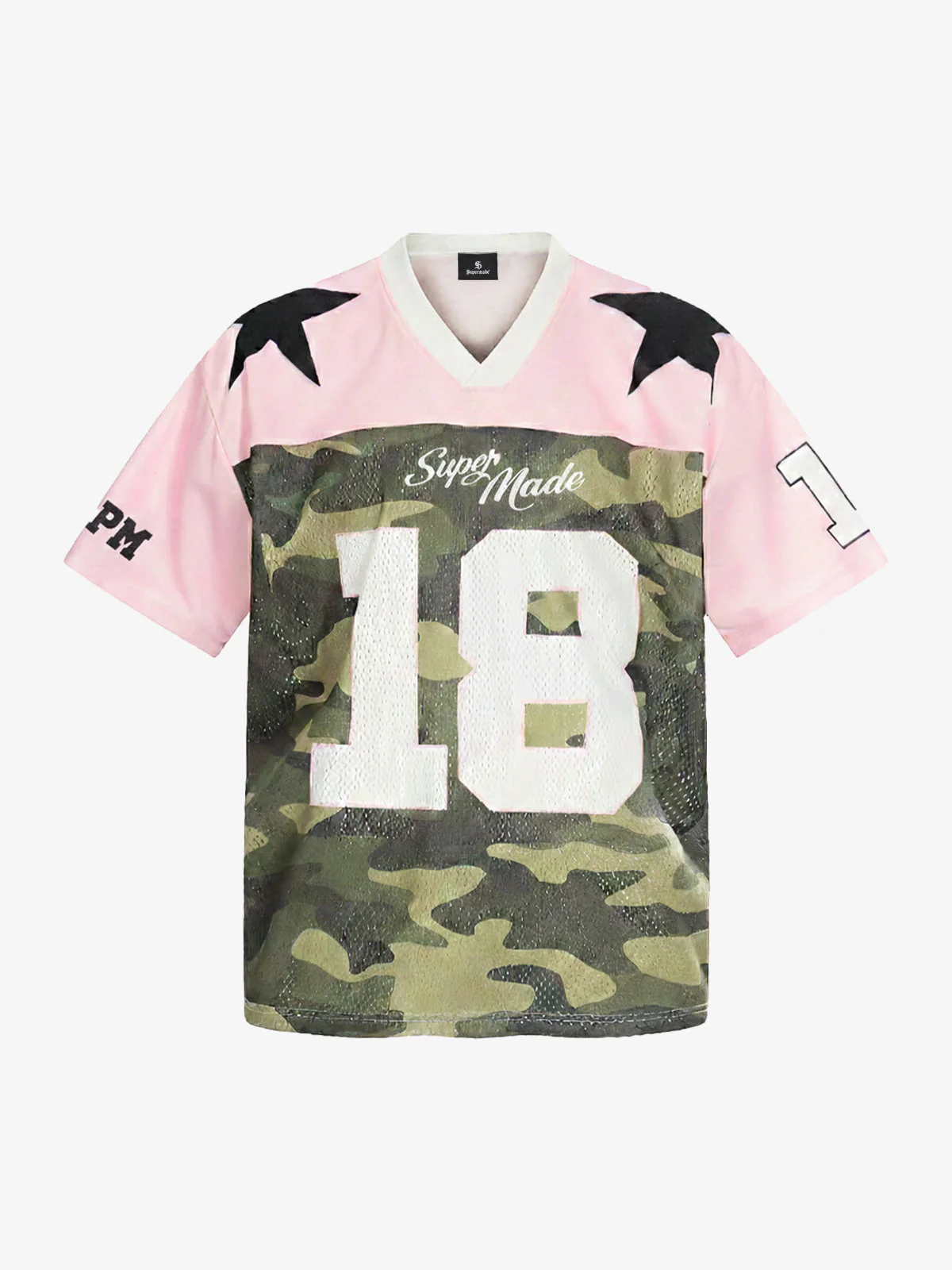 Camo Number Print Star Panel Mesh Jersey T-Shirt - Image 2