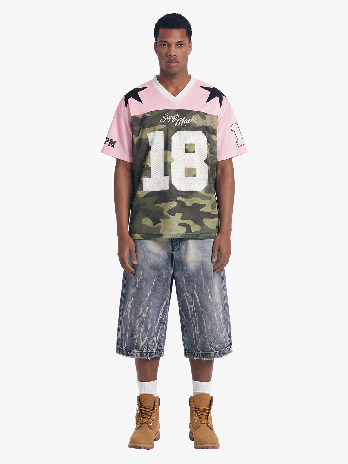 Camo Number Print Star Panel Mesh Jersey T-Shirt - Image 4