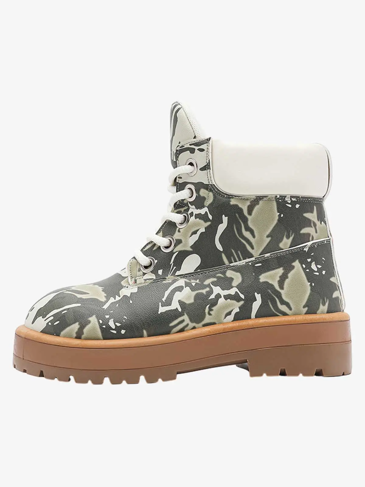 Camo Print Lace Up Chunky Ankle Boots - 2597 - Image 5