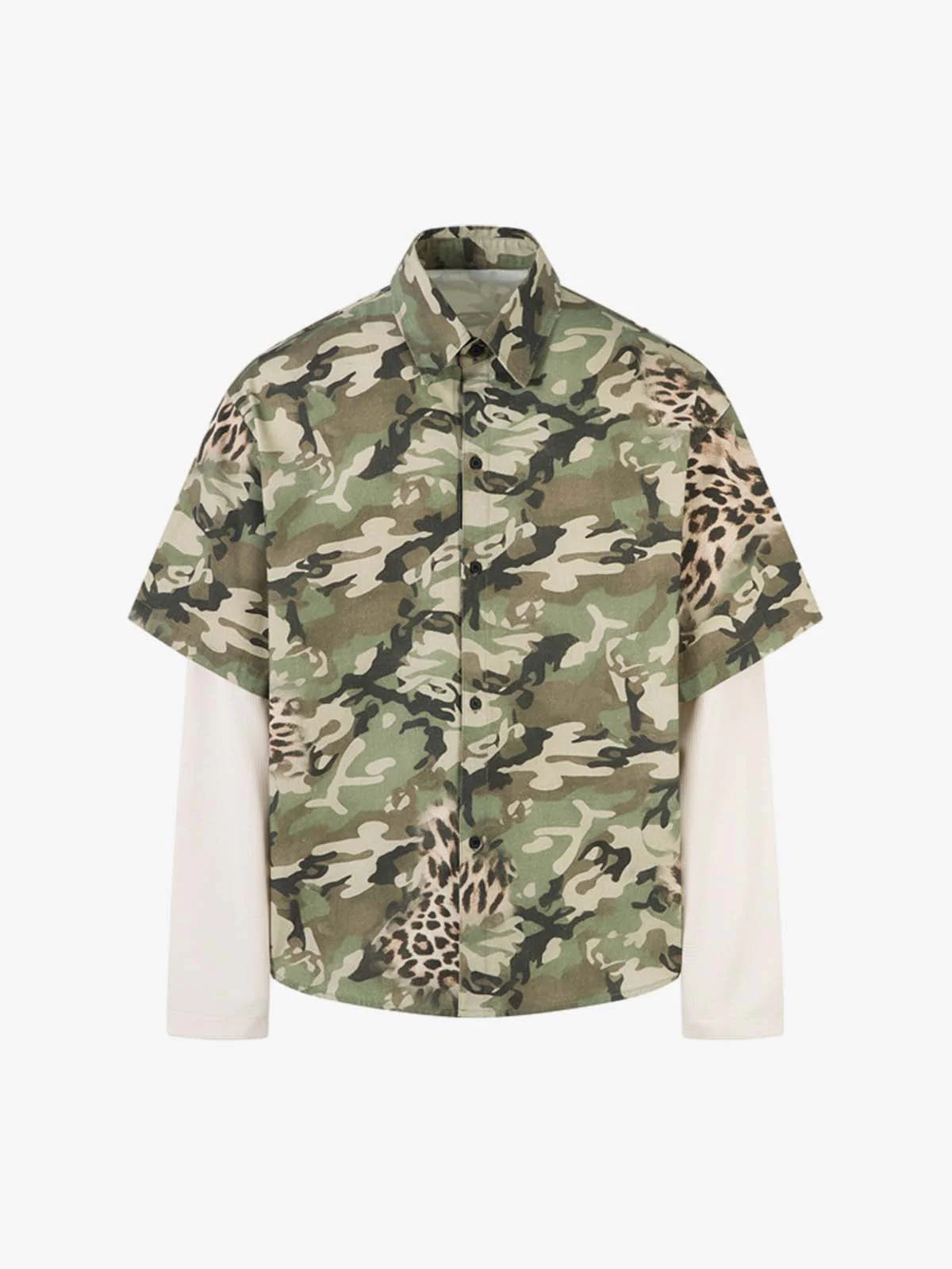 Camouflage Leopard Patchwork Layered Shirt
