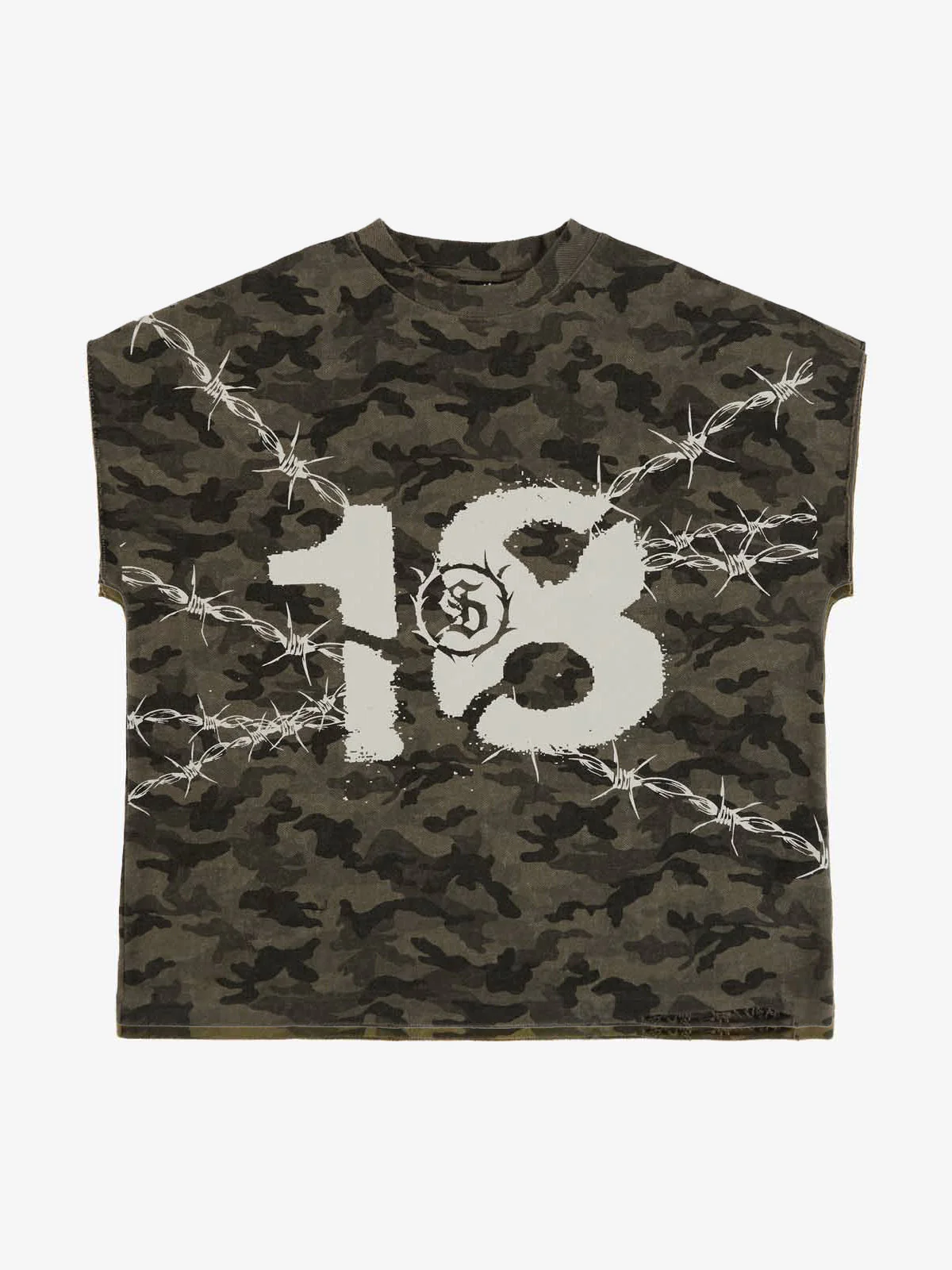 Camouflage Thorn Print Sleeveless T-Shirt