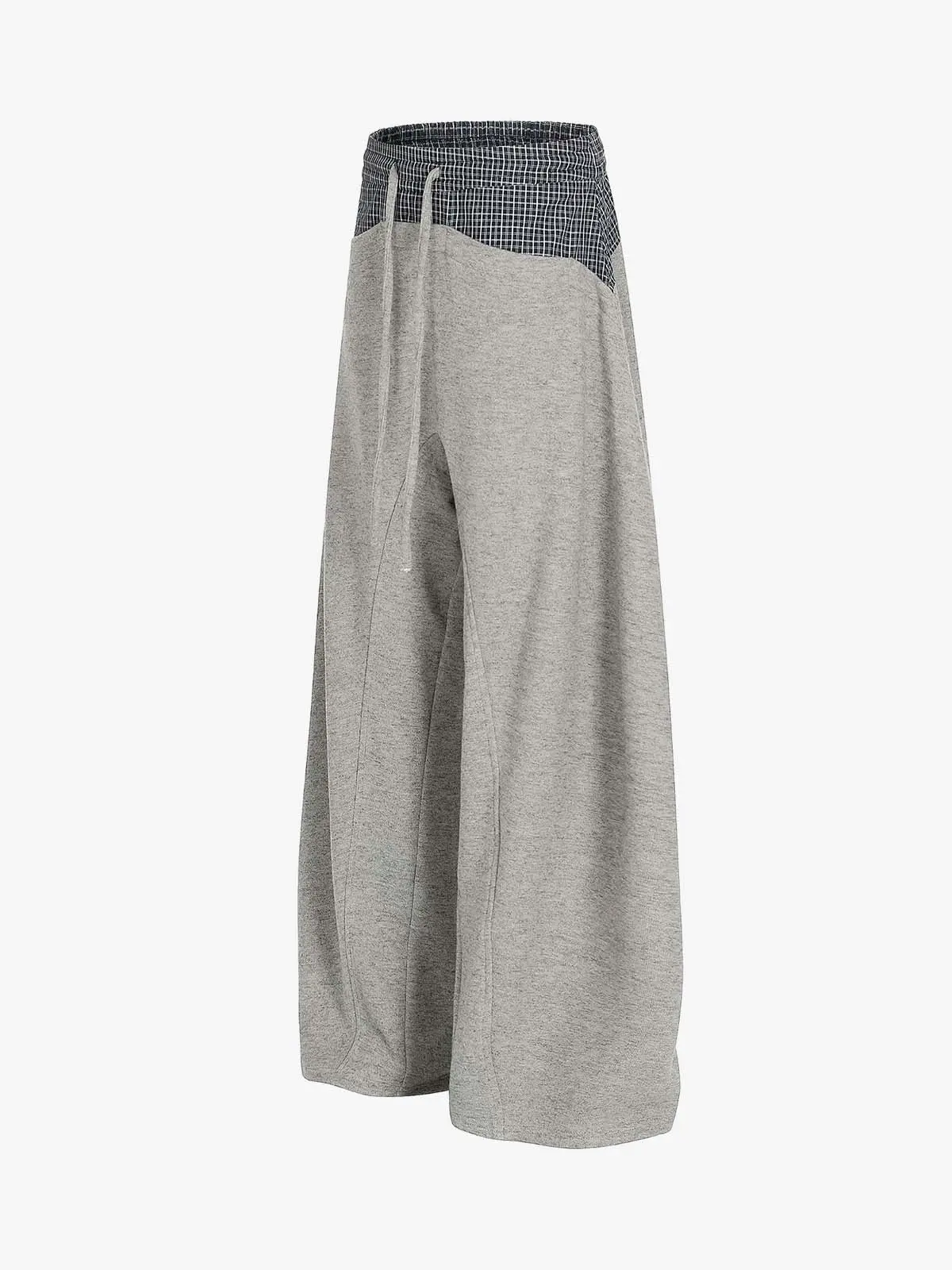Contrast Check Waist Wide Leg Drawstring Sweatpants - Image 3