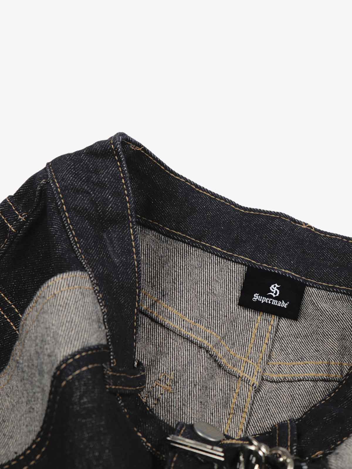 Contrast Panel Barrel Denim Jeans with Chain Detail - Image 3