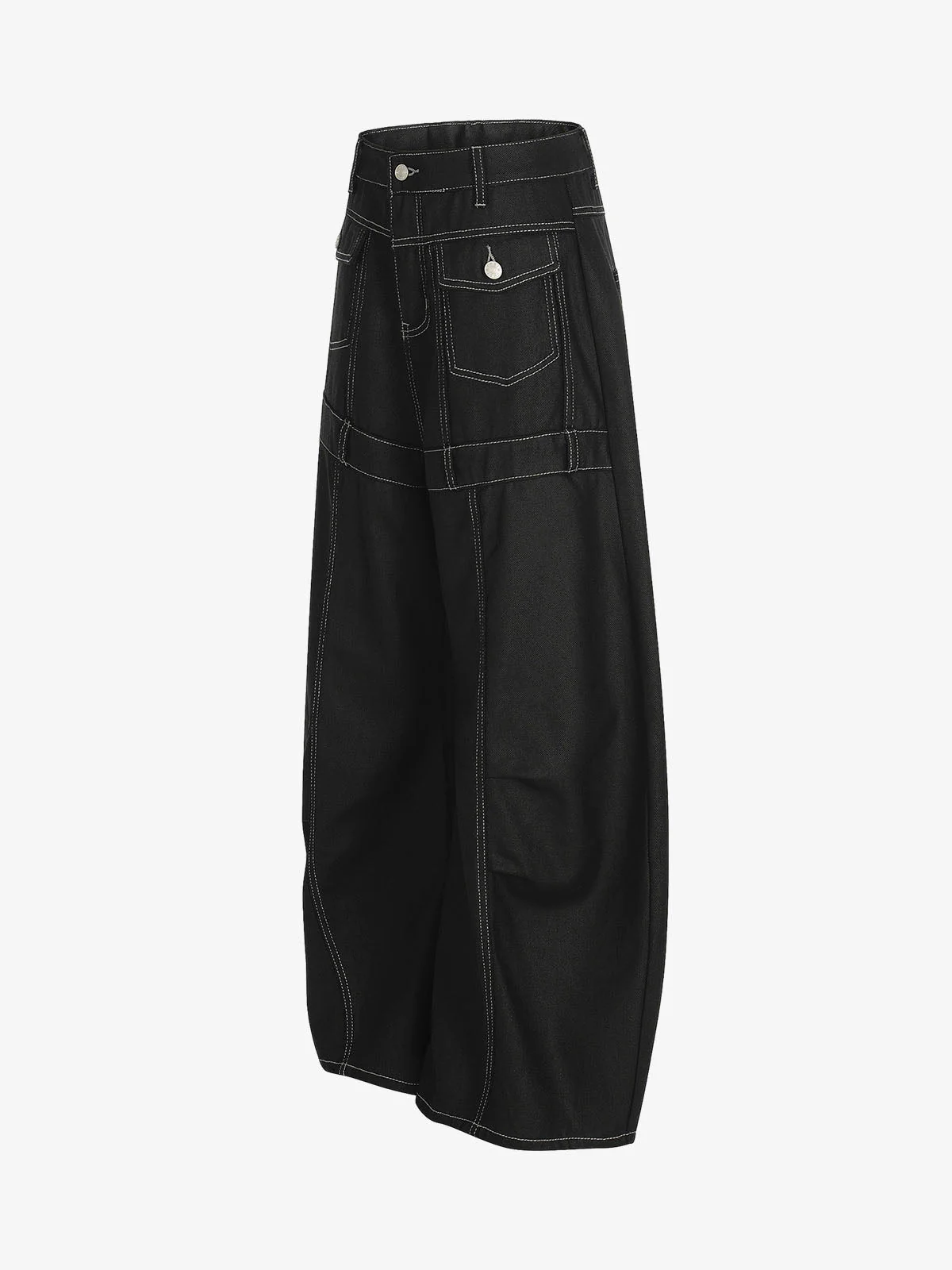 Contrast Stitch High-Waist Wide-Leg Barrel Jeans - Image 2