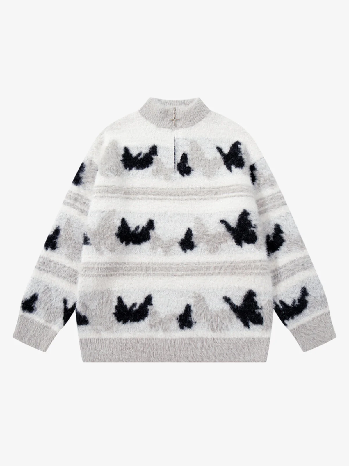 Contrast Stripe Butterfly Jacquard Half-zip Sweater - Image 2