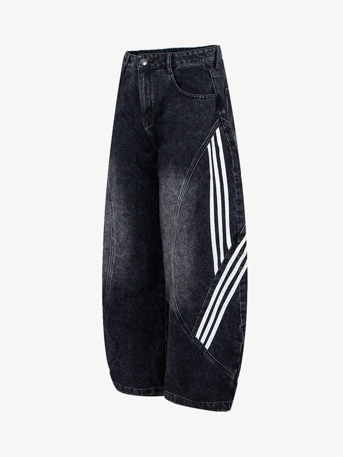 Contrast Stripe Panel Barrel Denim Jeans - Image 3