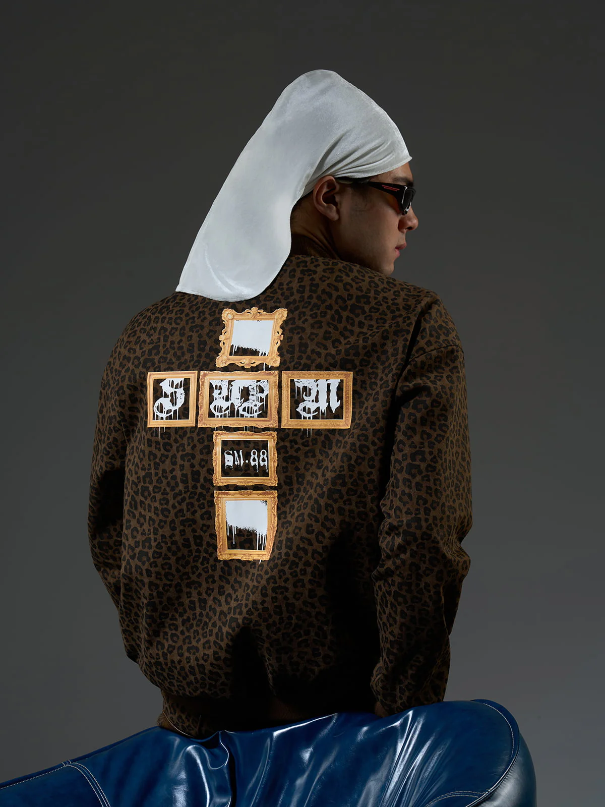 Cross Frame Leopard Print Baseball Jacket - 2572 - Image 11