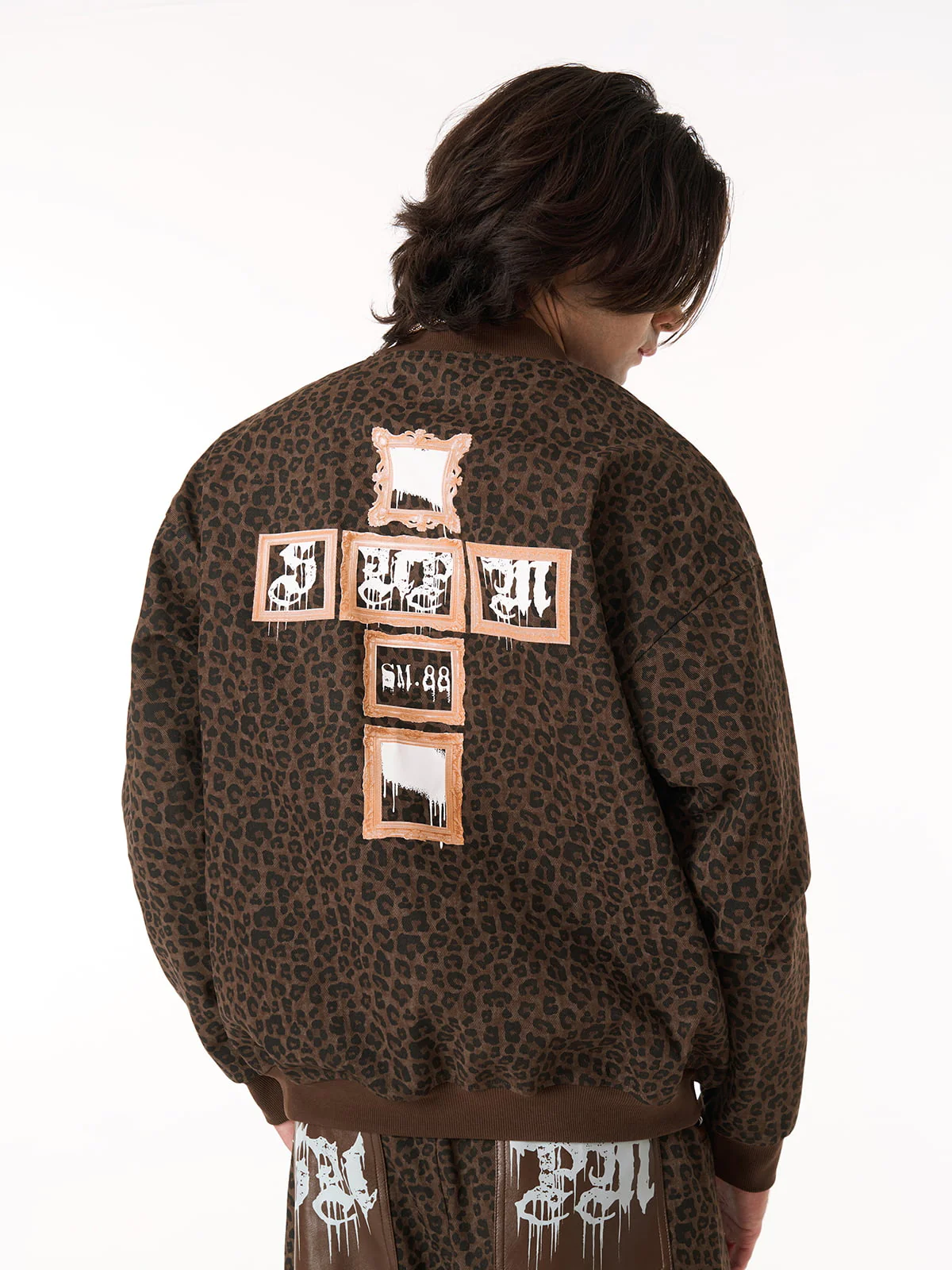 Cross Frame Leopard Print Baseball Jacket - 2572 - Image 12