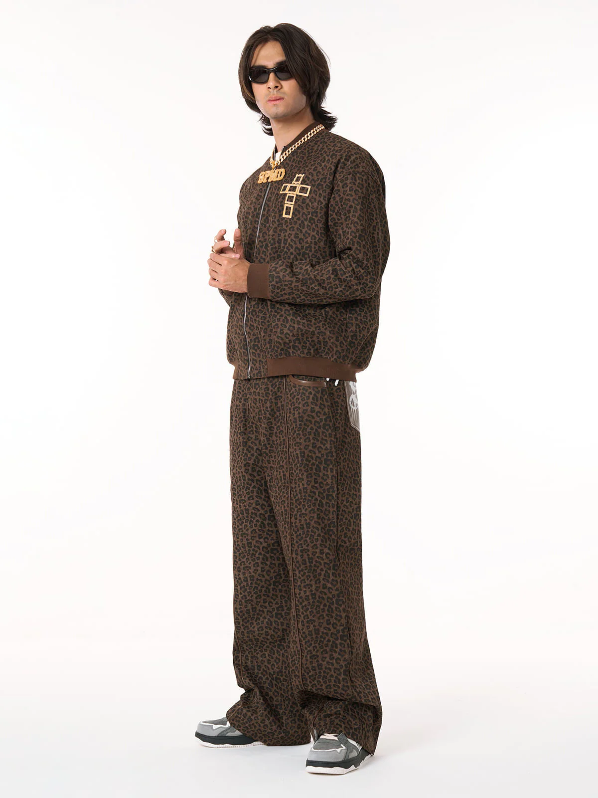 Cross Frame Leopard Print Baseball Jacket - 2572 - Image 14