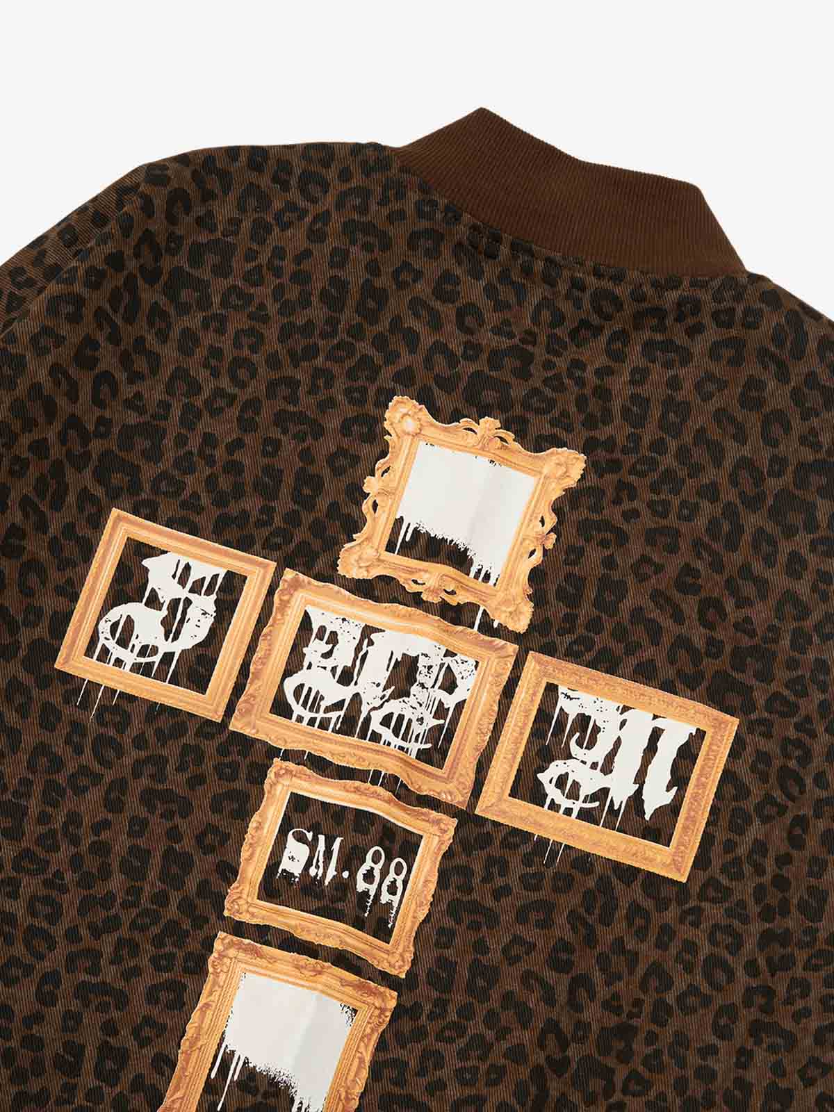 Cross Frame Leopard Print Baseball Jacket - 2572 - Image 16