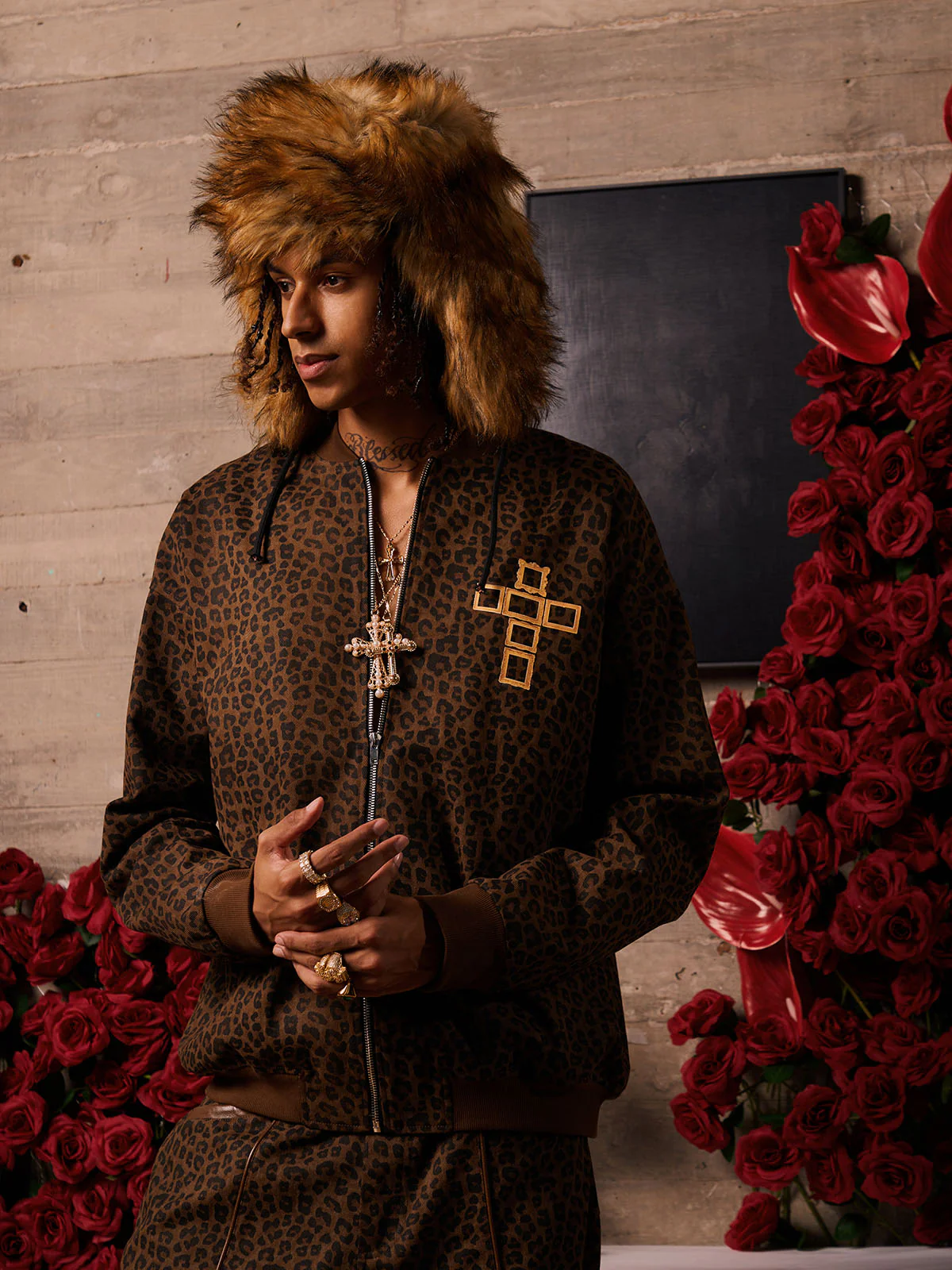 Cross Frame Leopard Print Baseball Jacket - 2572 - Image 3