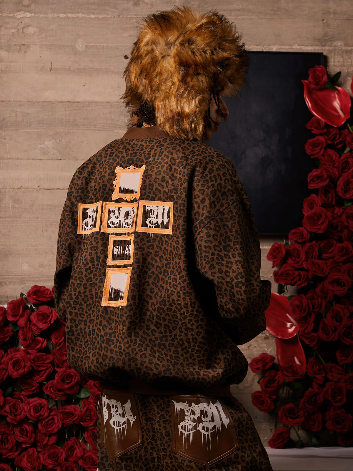 Cross Frame Leopard Print Baseball Jacket - 2572 - Image 4