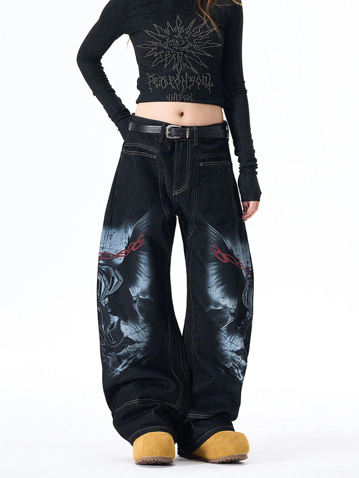 Dark Gothic Graphic Wide-Leg Jeans - Image 3