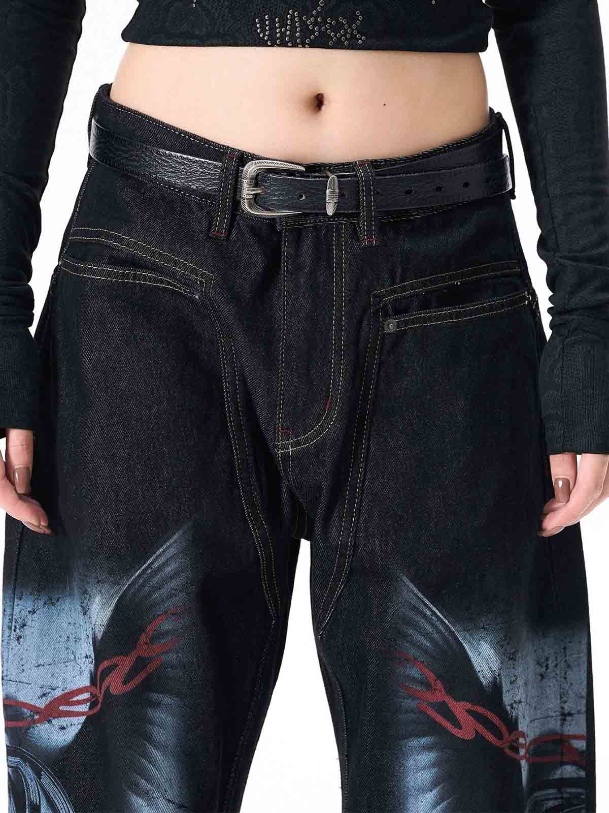 Dark Gothic Graphic Wide-Leg Jeans - Image 5