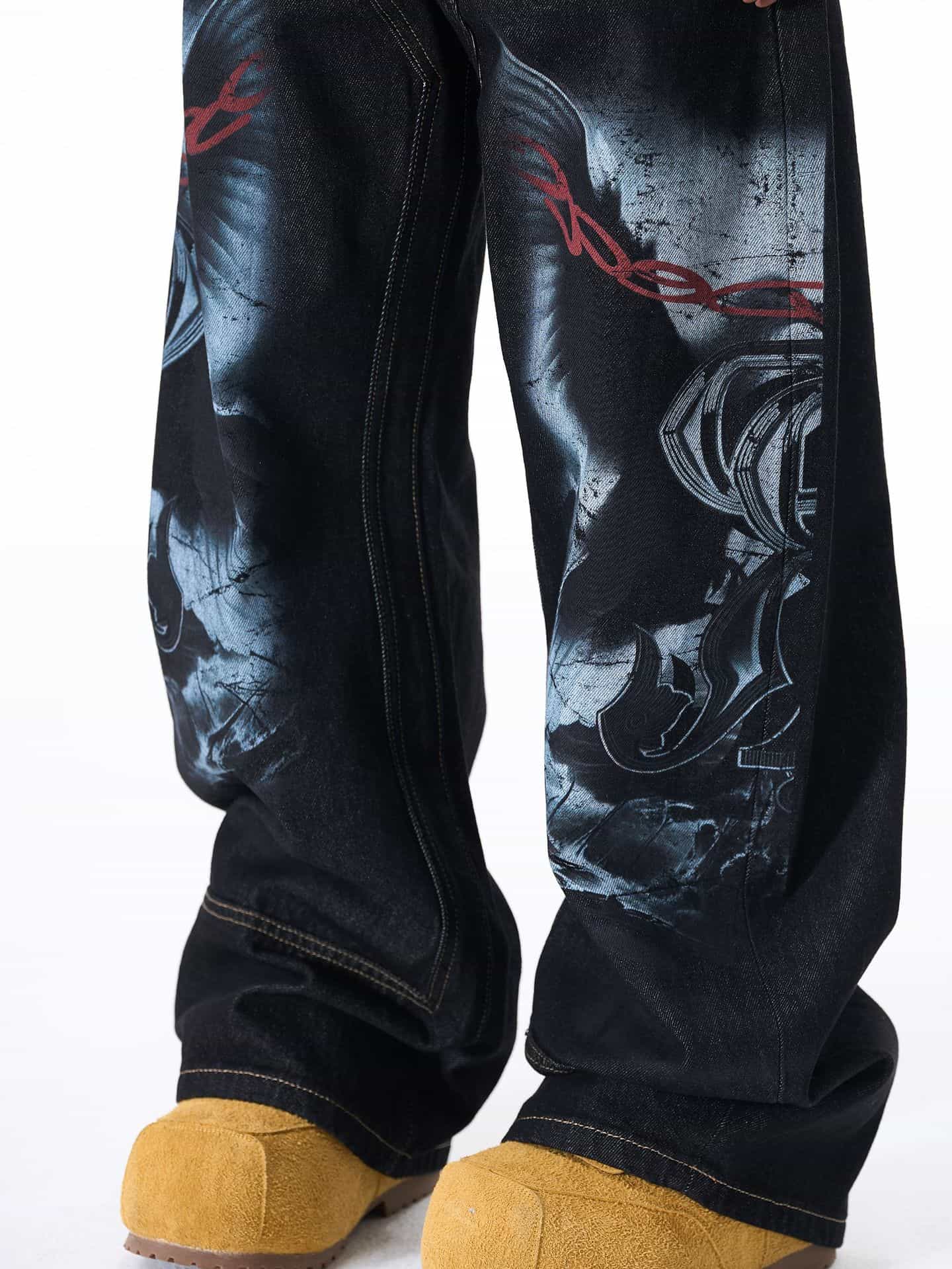 Dark Gothic Graphic Wide-Leg Jeans - Image 7
