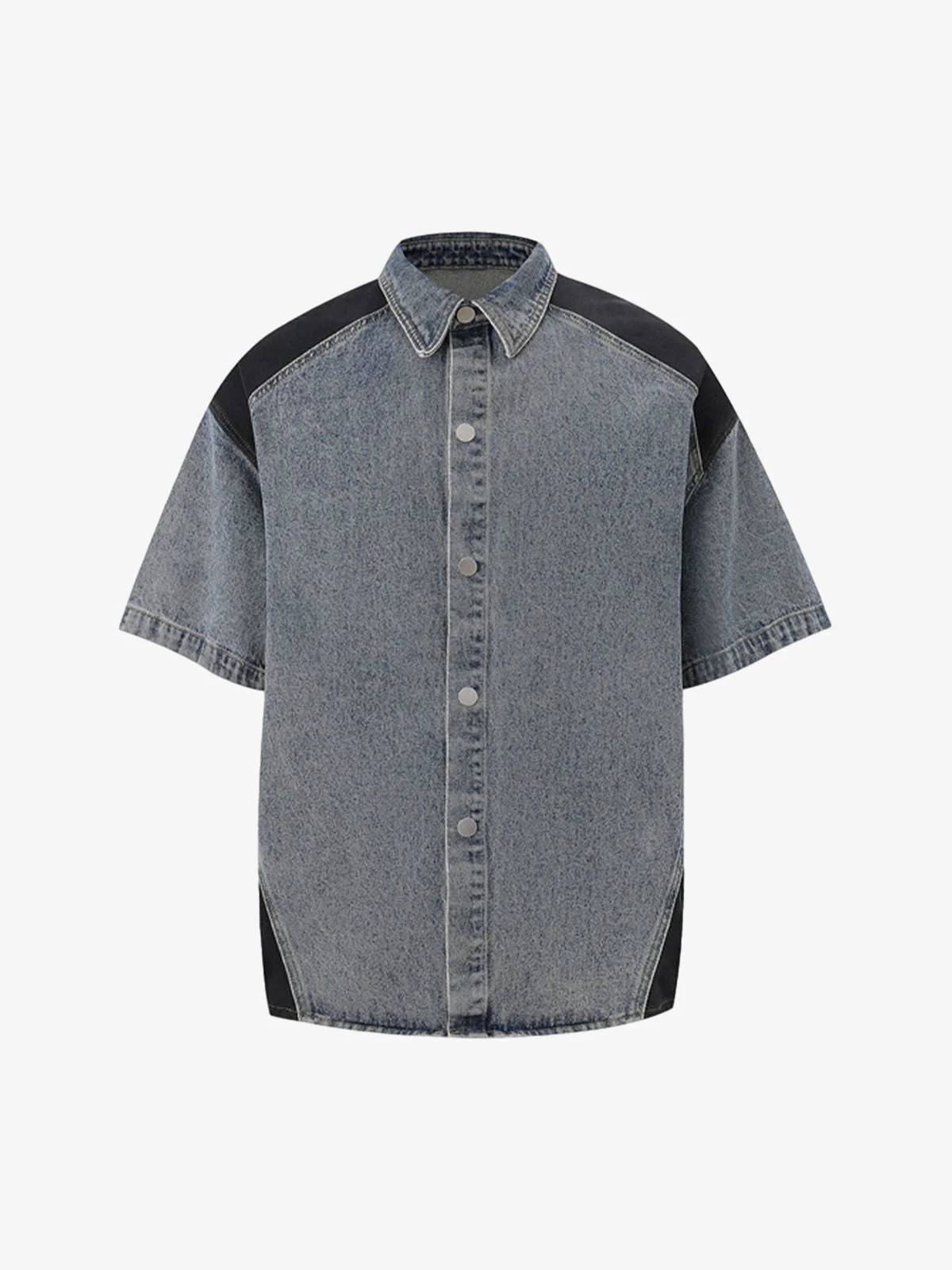 Deconstructed Patchwork Short-Sleeve Cropped Denim Set - Image 2