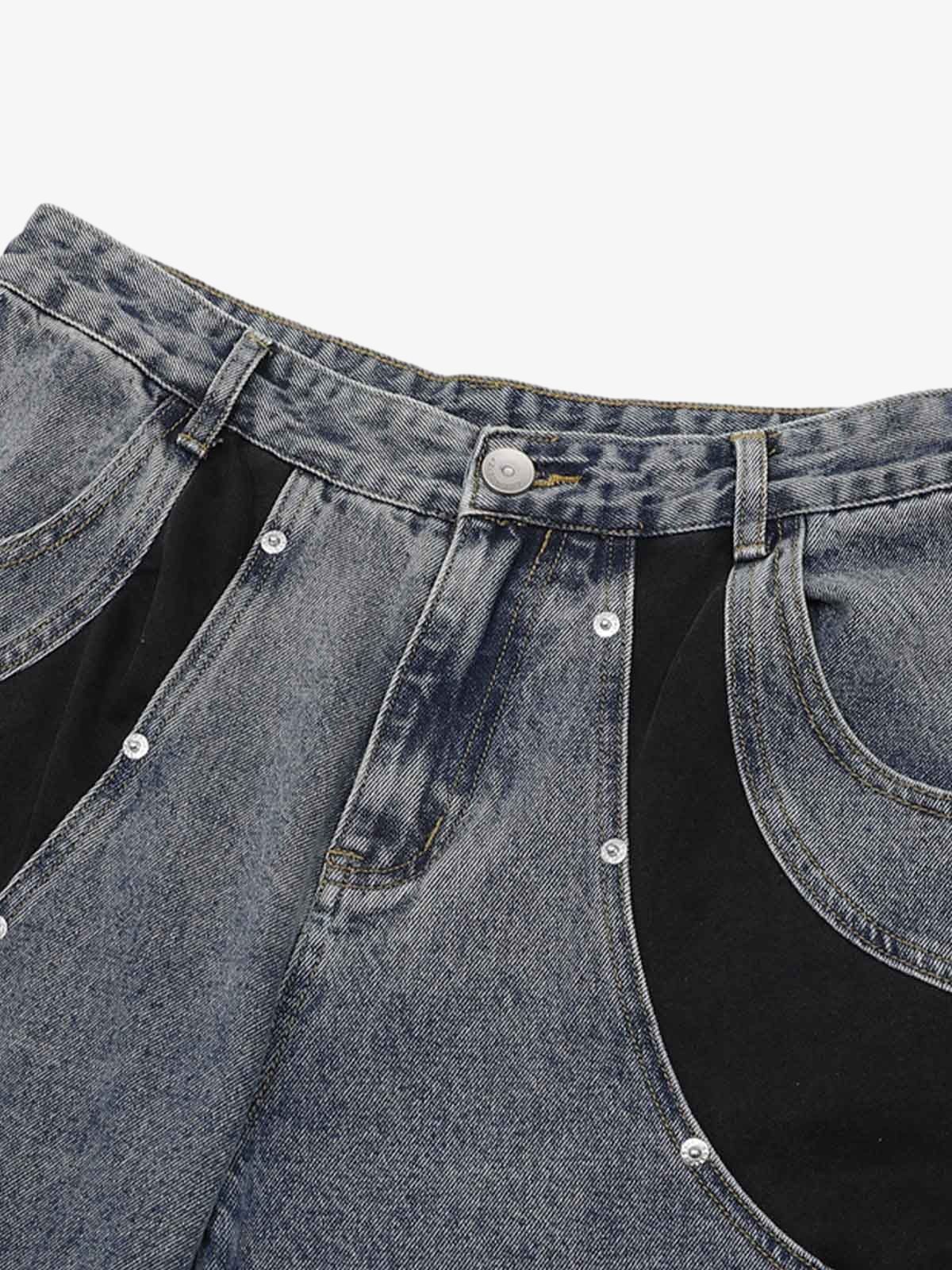 Deconstructed Patchwork Short-Sleeve Cropped Denim Set - Image 9
