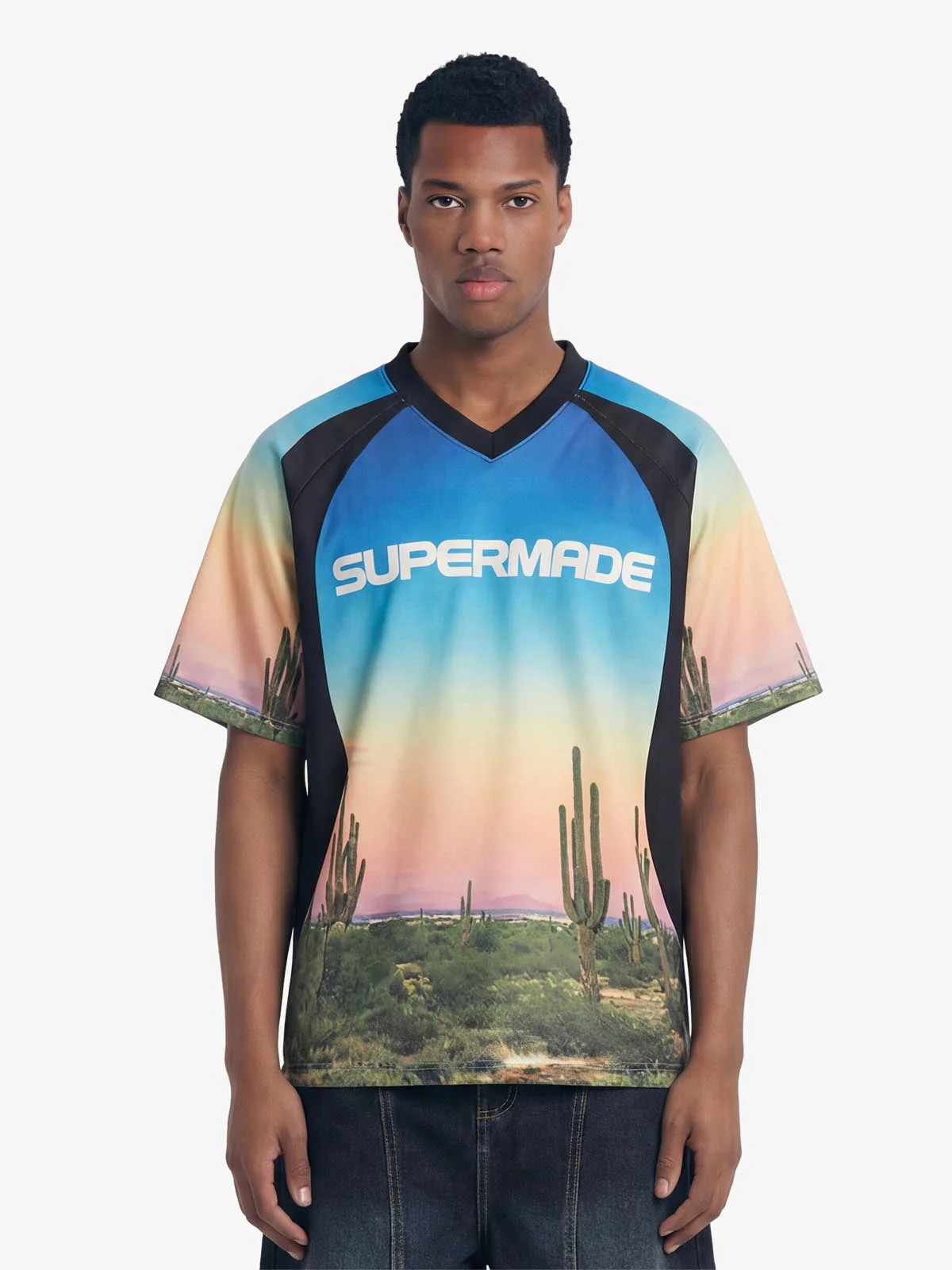 Desert Sunset Cactus All-Over Print V-Neck Jersey T-Shirt