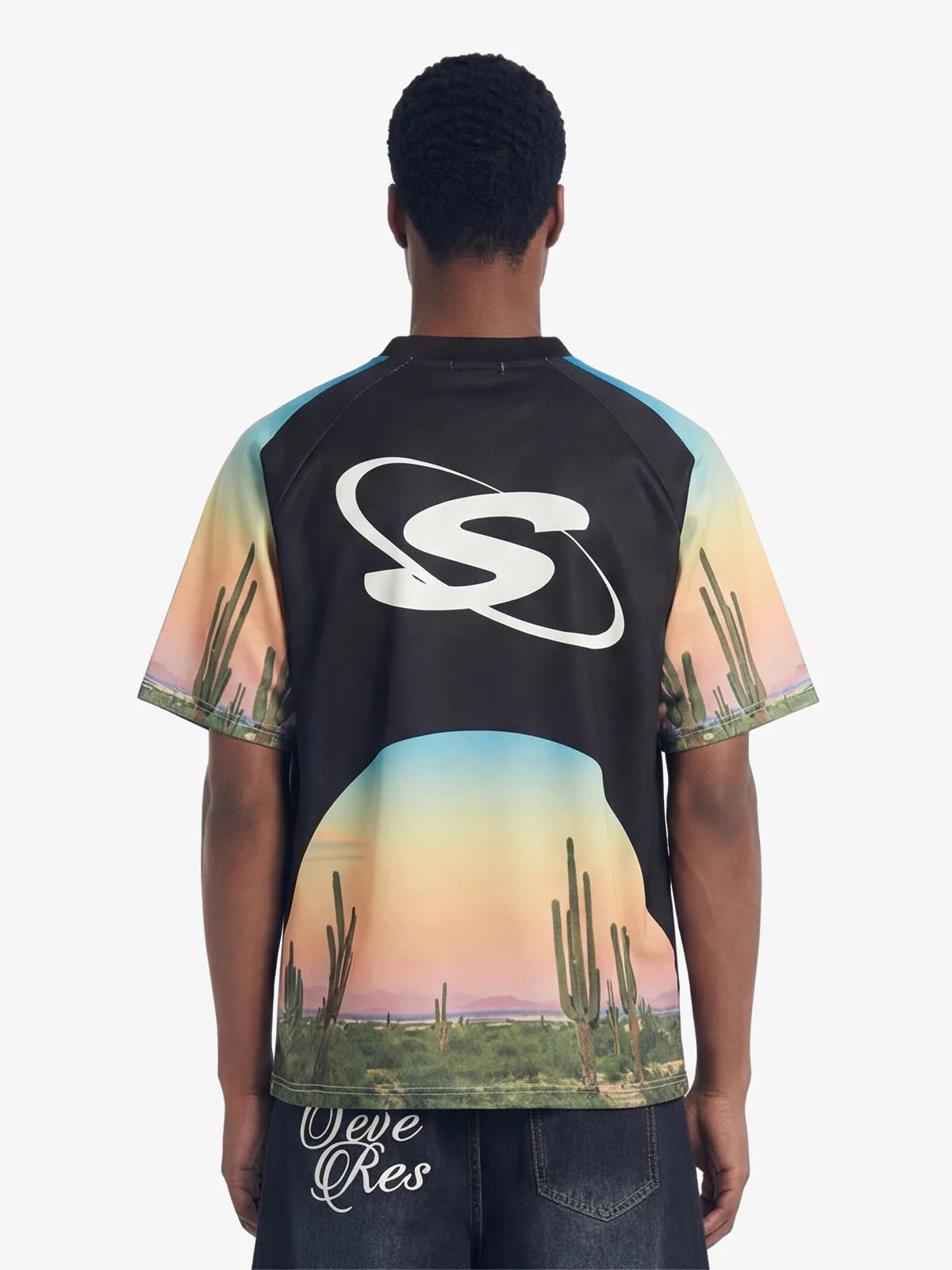 Desert Sunset Cactus All-Over Print V-Neck Jersey T-Shirt - Image 3