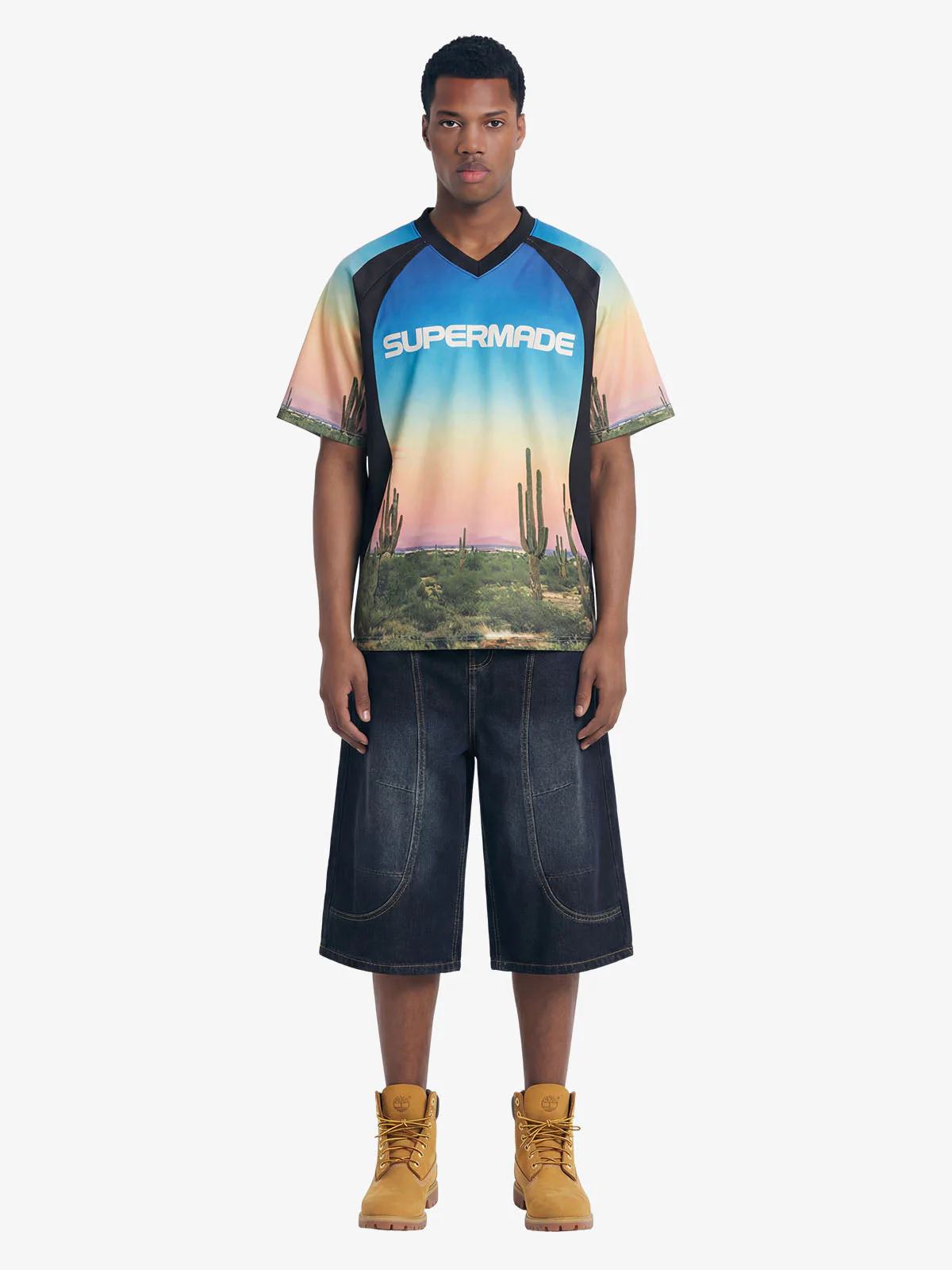 Desert Sunset Cactus All-Over Print V-Neck Jersey T-Shirt - Image 4