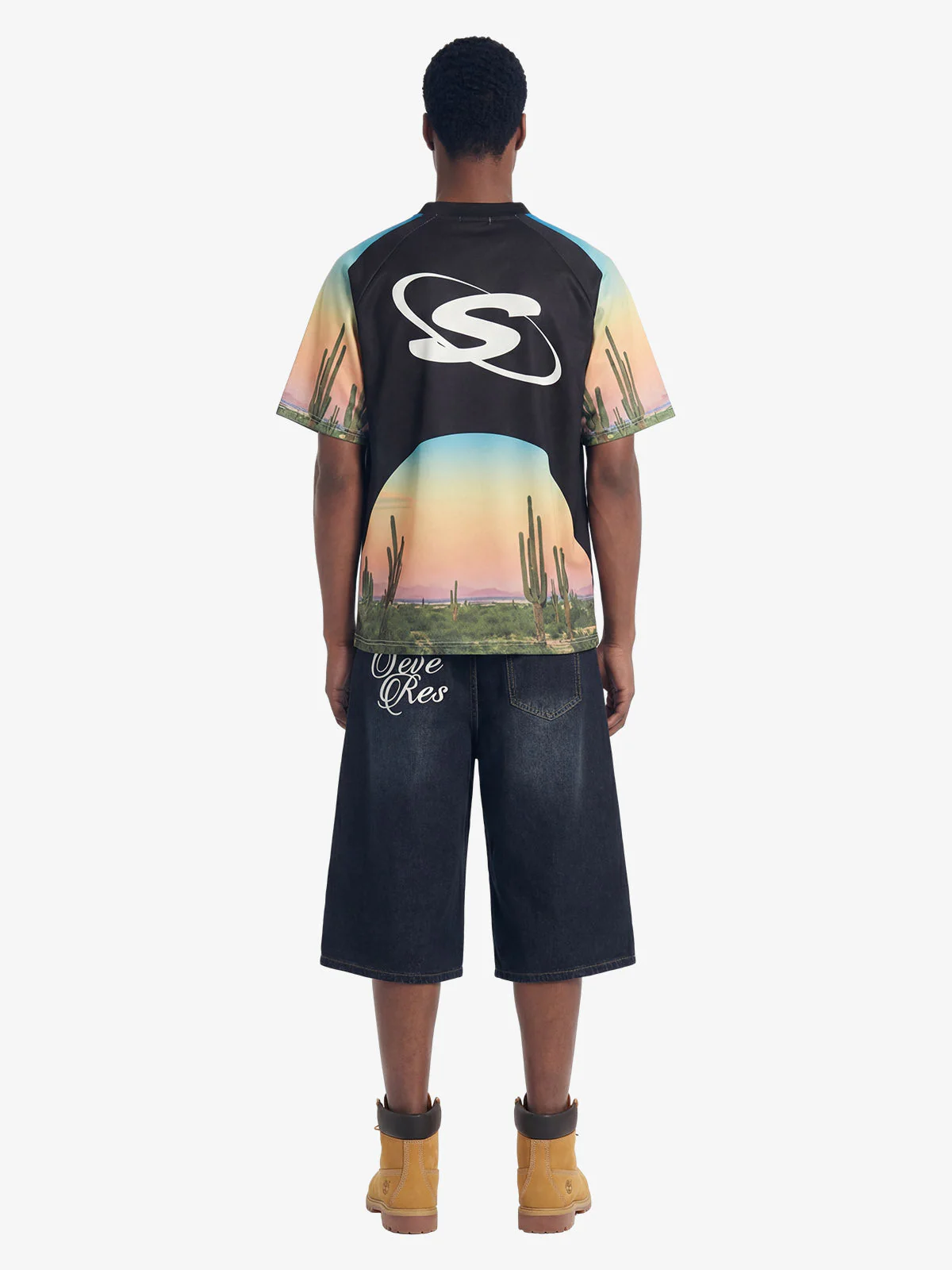 Desert Sunset Cactus All-Over Print V-Neck Jersey T-Shirt - Image 5