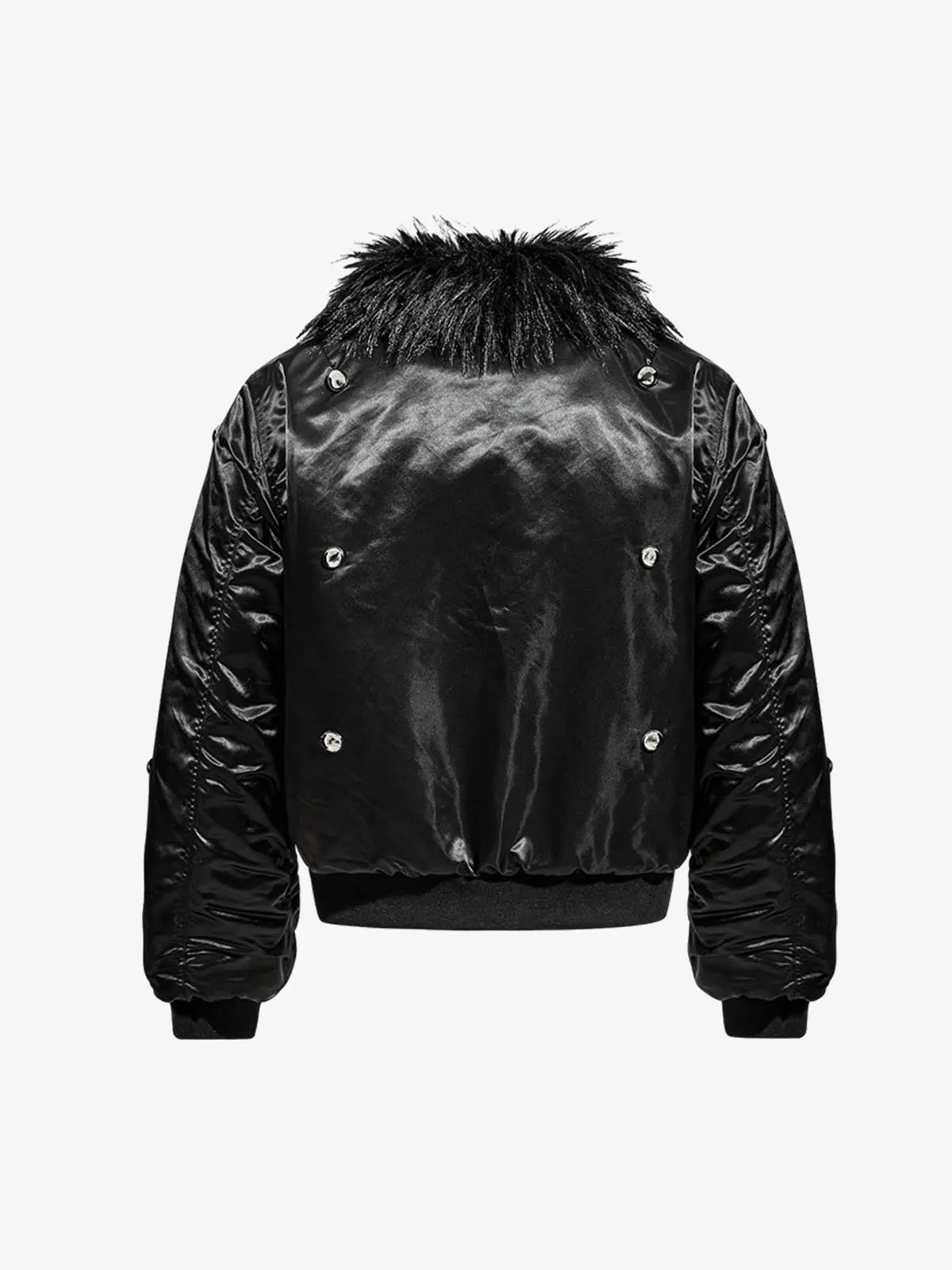 Detachable Faux Fur Collar Glossy Padded Bomber Jacket - Image 6