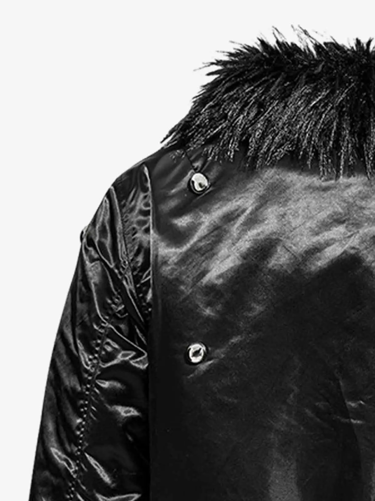 Detachable Faux Fur Collar Glossy Padded Bomber Jacket - Image 7