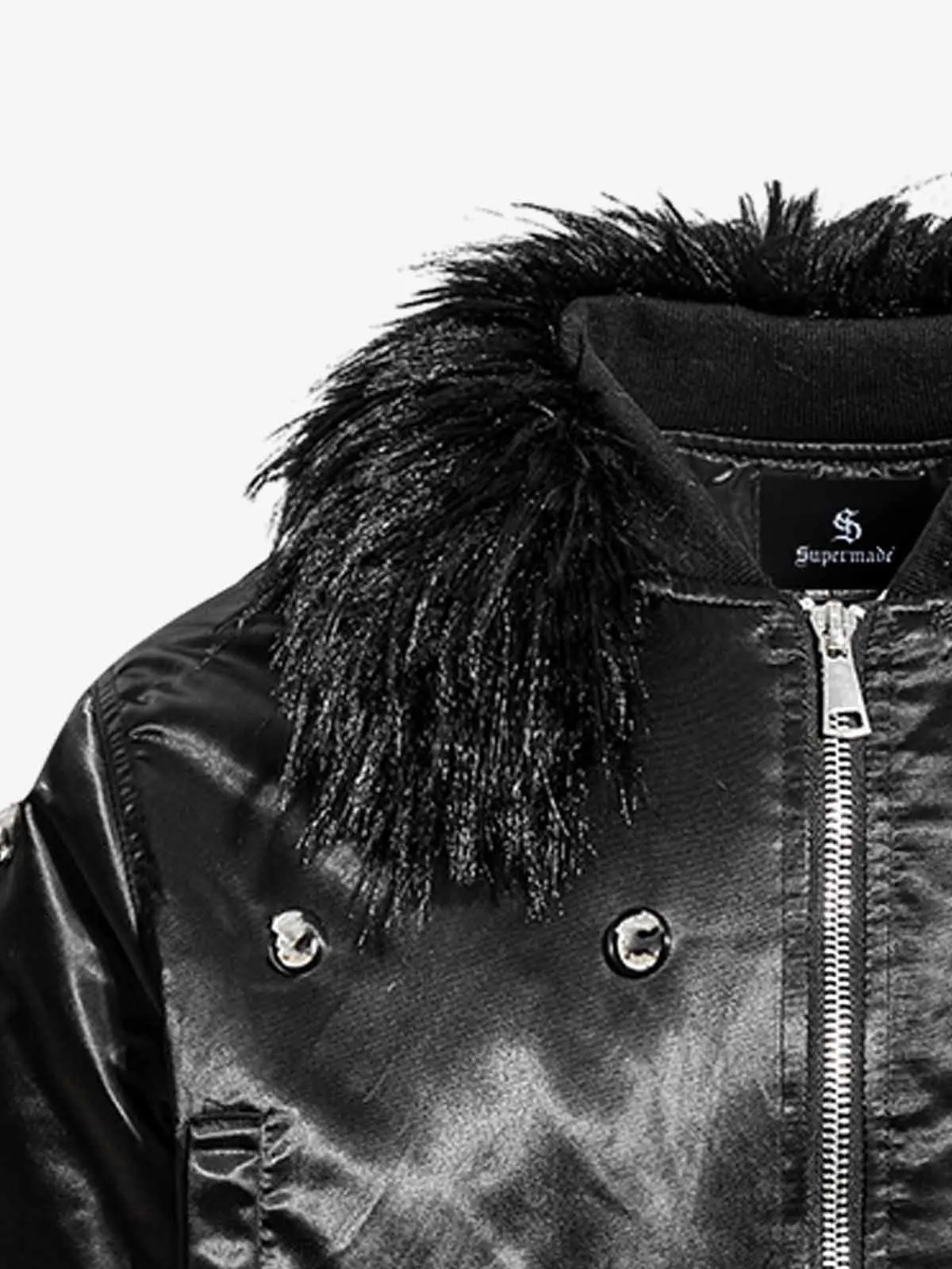 Detachable Faux Fur Collar Glossy Padded Bomber Jacket - Image 8